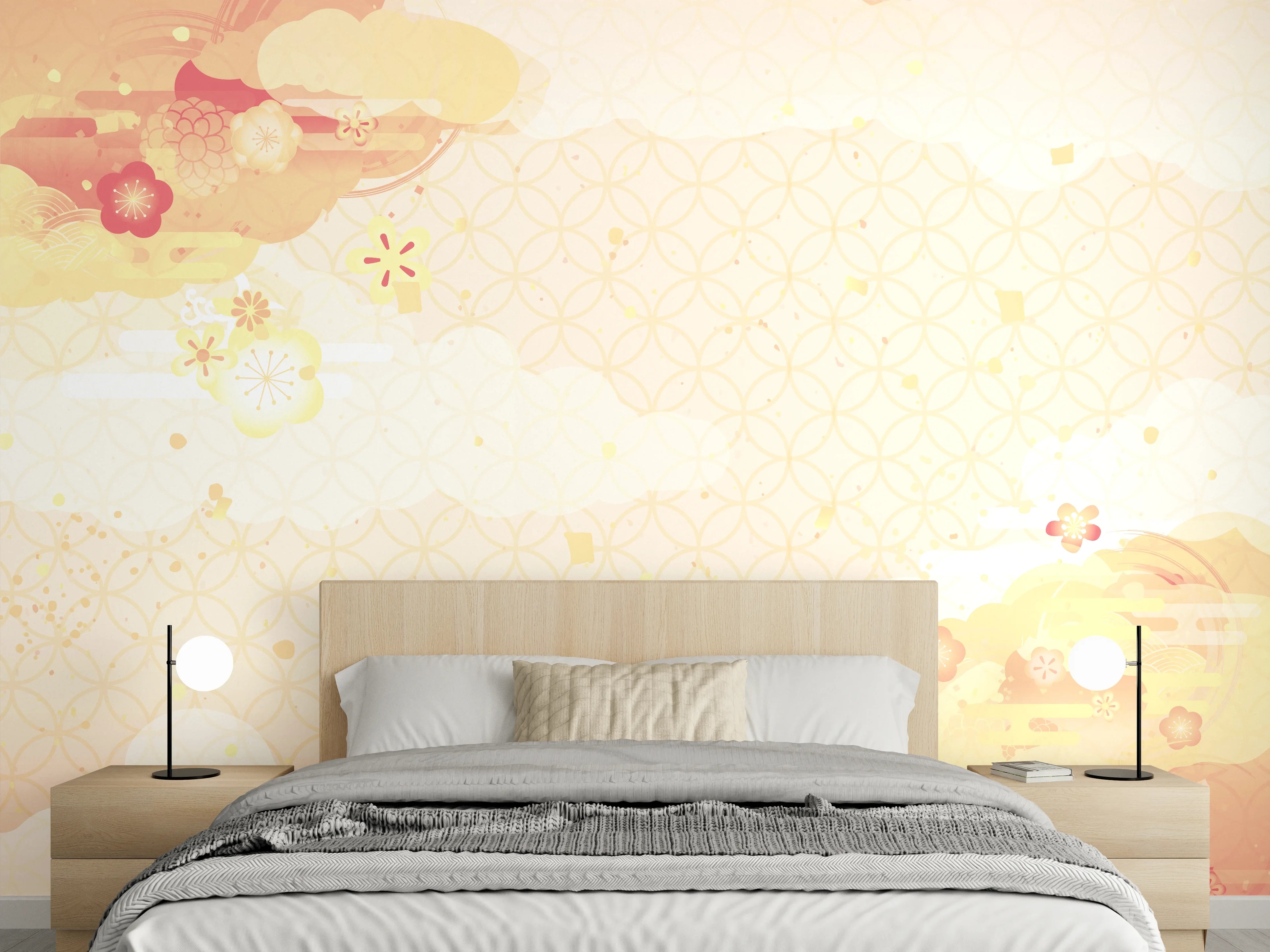 Wandverkleidung Schlafzimmer - Japanisches Muster Pastell Blumen