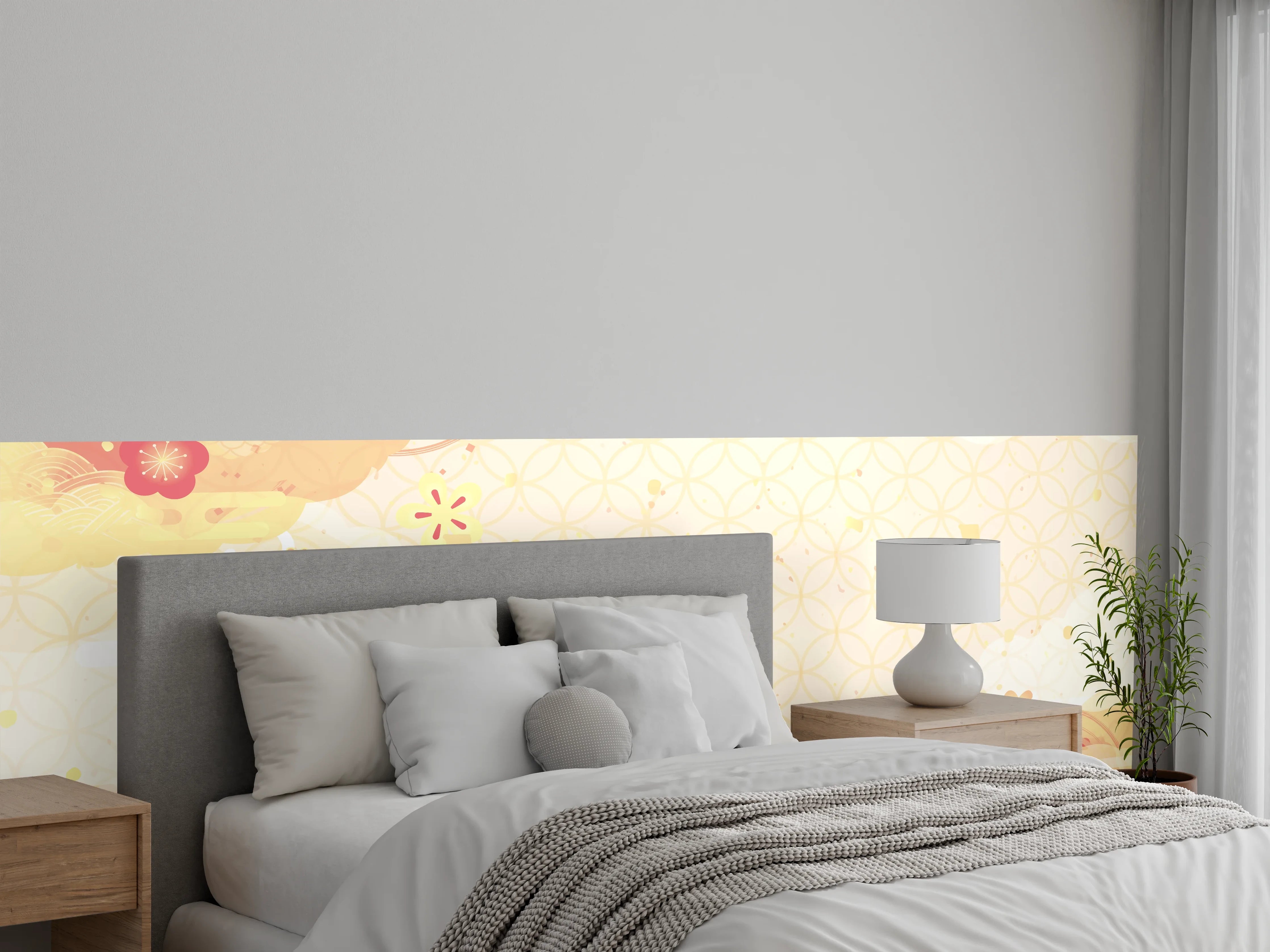Wandverkleidung Schlafzimmer - Japanisches Muster Pastell Blumen