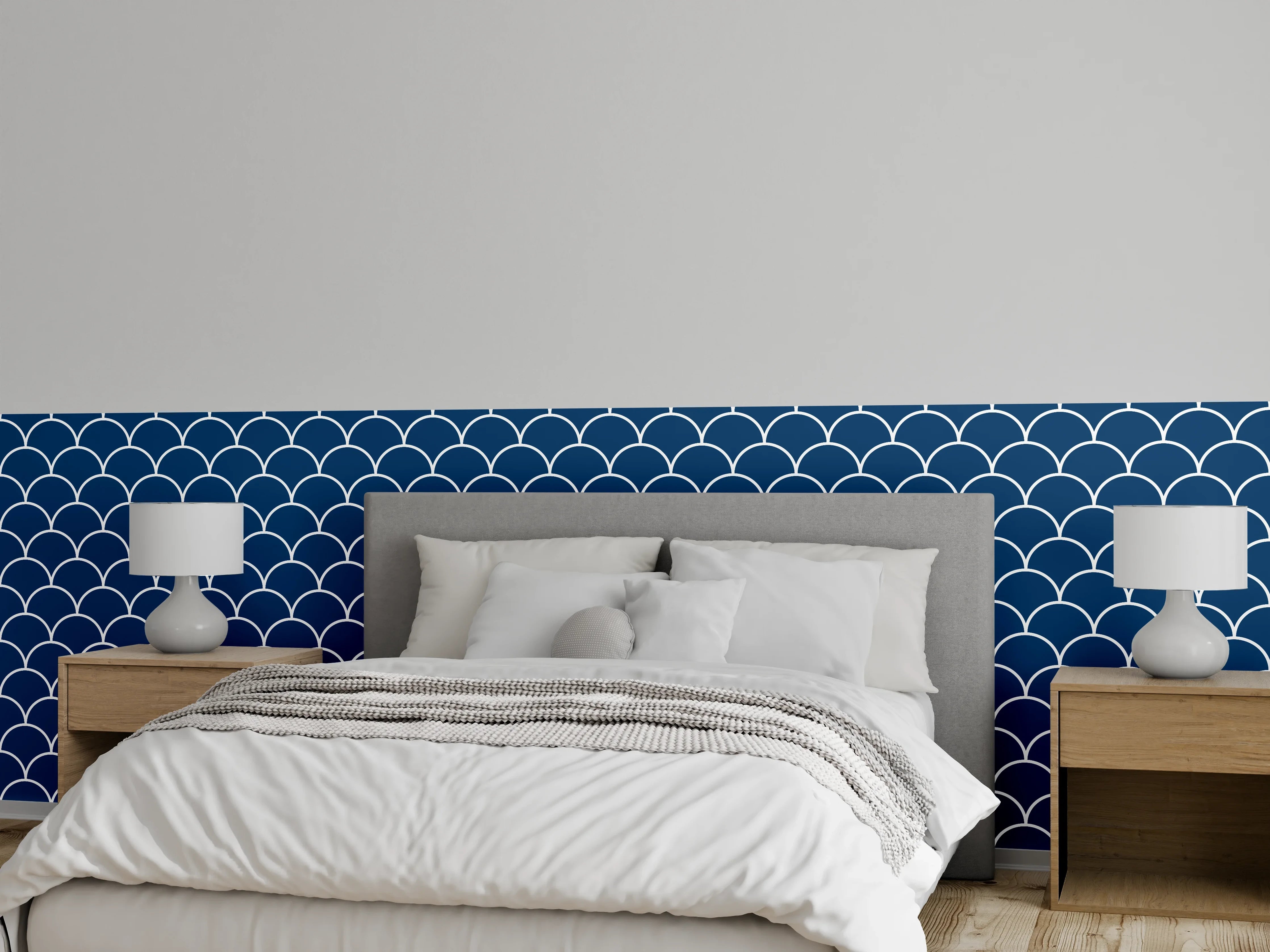 Wandverkleidung Schlafzimmer - Japanisches Wellenmuster in Dunkelblau
