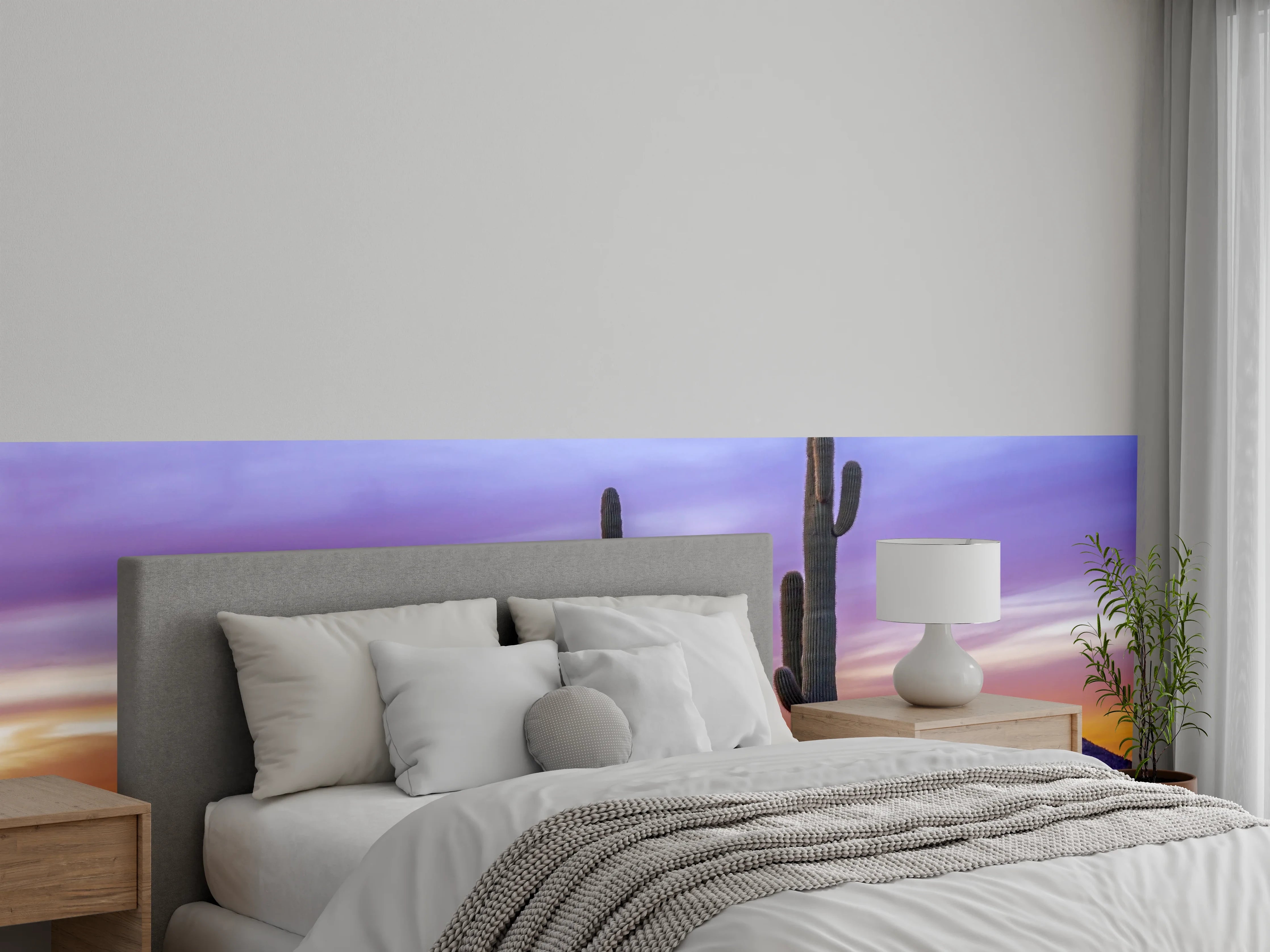 Wandverkleidung Schlafzimmer - Kaktus Sonnenuntergang Landschaft Fotokunst