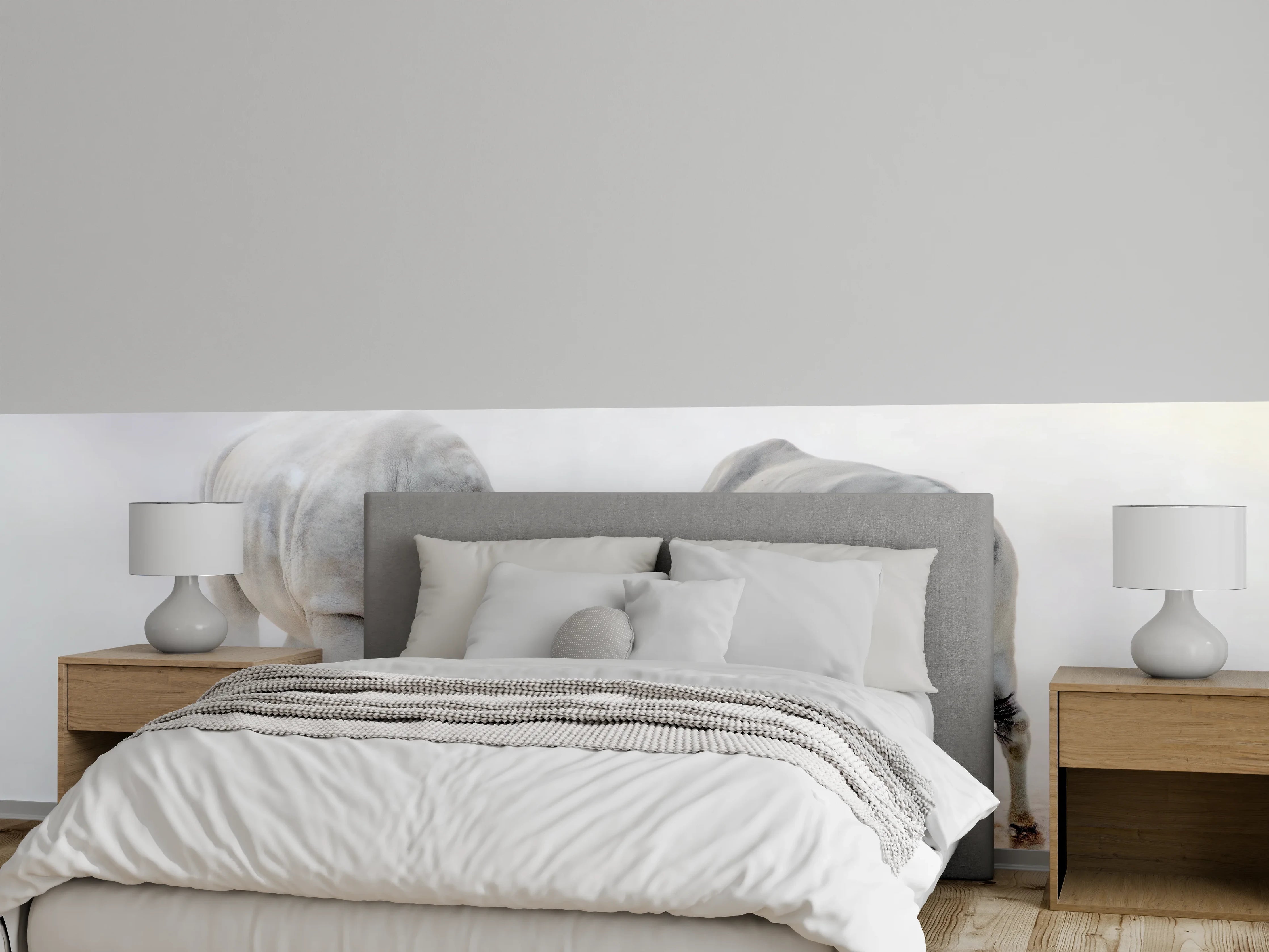 Wandverkleidung Schlafzimmer - Kampf zwischen Nashorn und Oryx