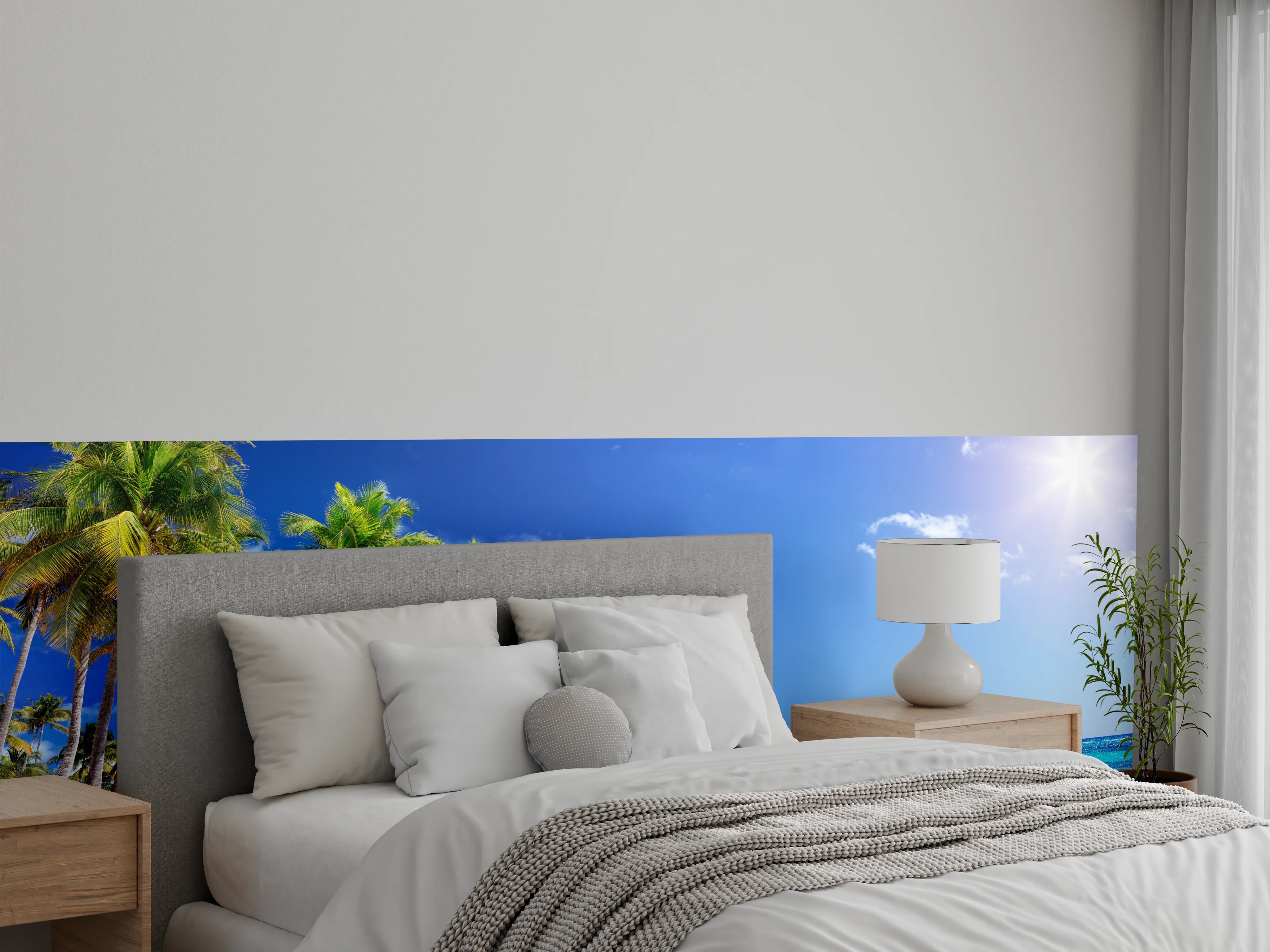 Wandverkleidung Schlafzimmer - Karibik Strand & Palmen Panorama