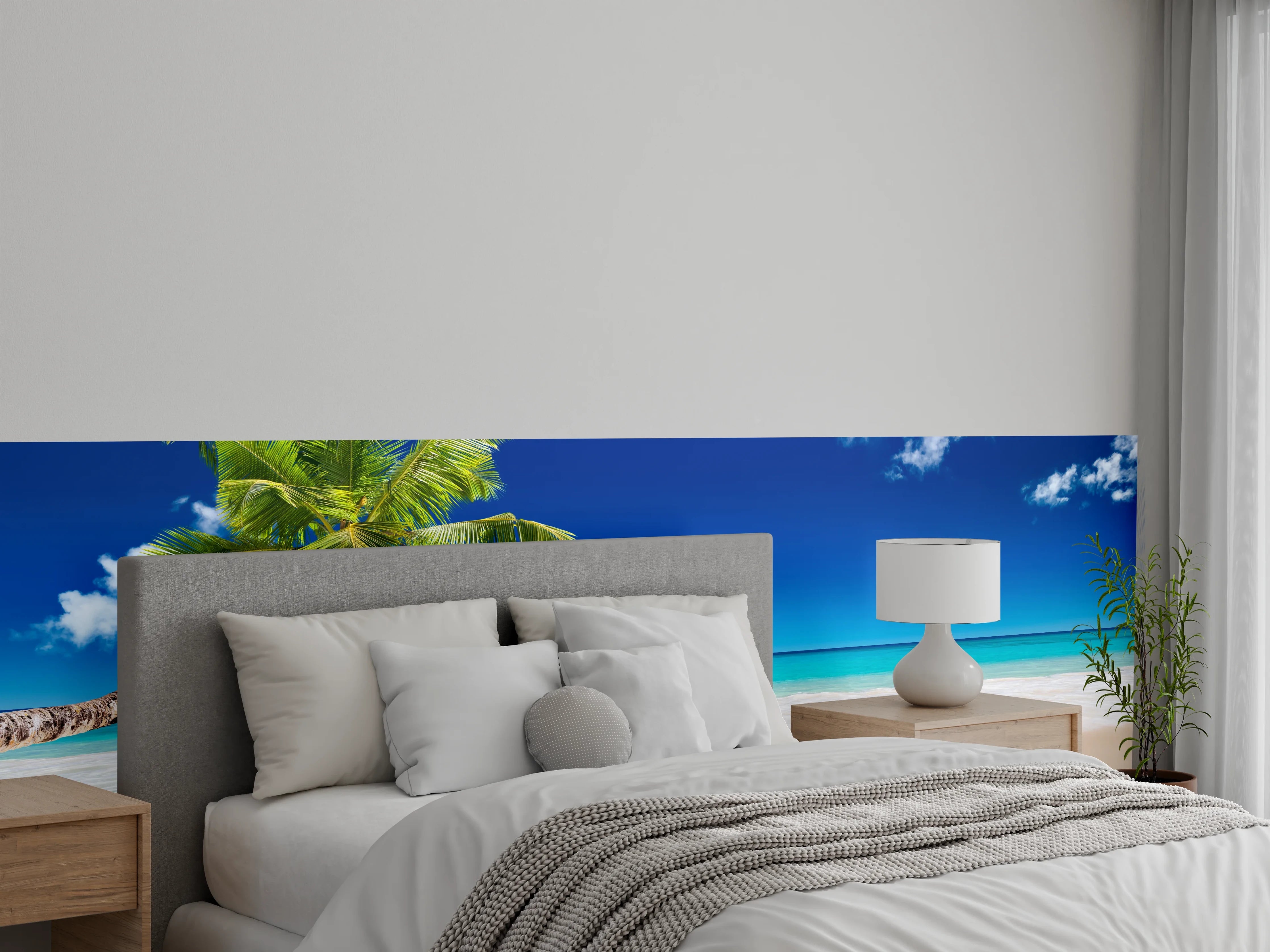 Wandverkleidung Schlafzimmer - Karibikstrand Palme türkisblau