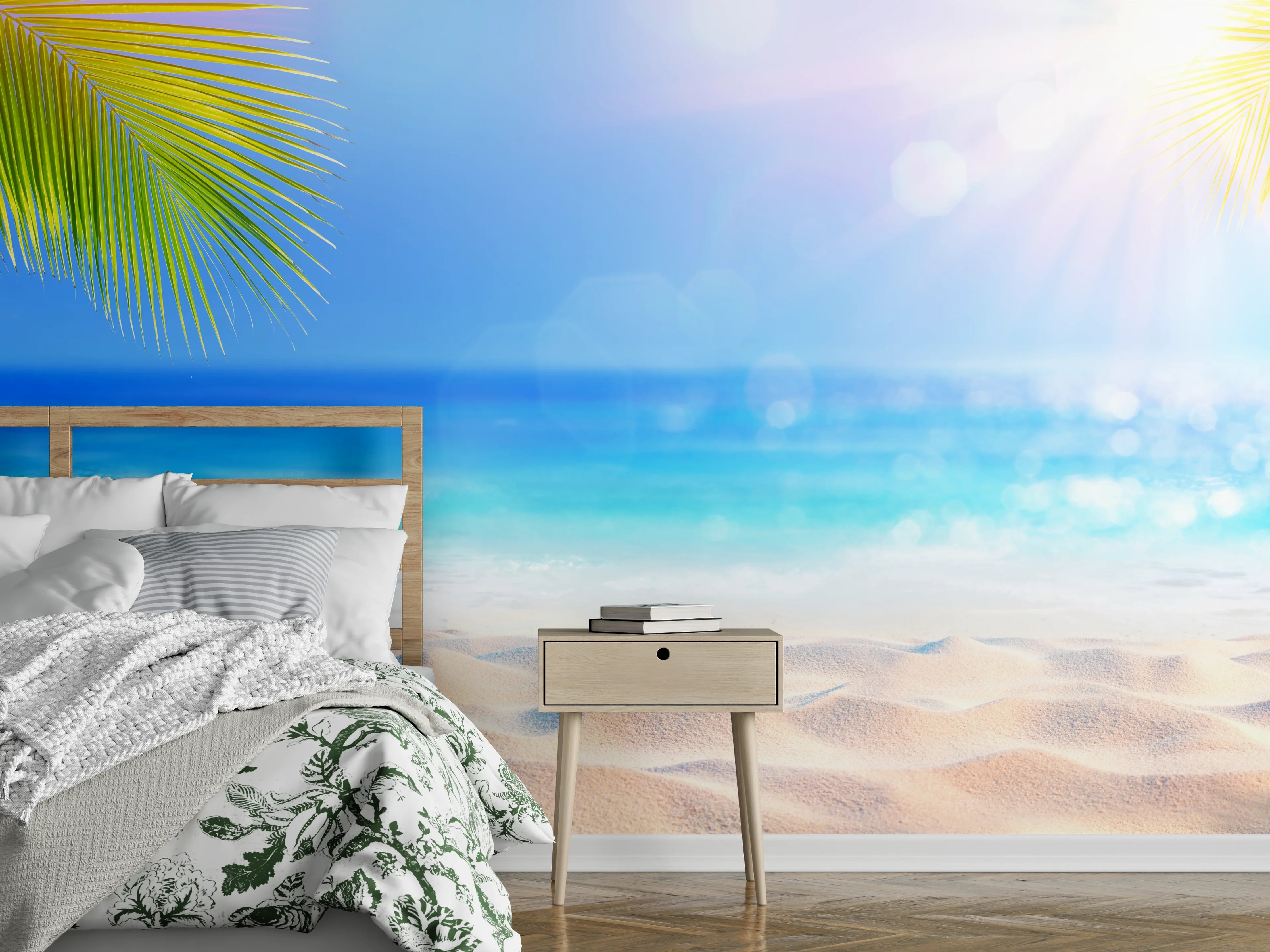 Wandverkleidung Schlafzimmer - Karibischer Sandstrand Sonne Palmen Meer