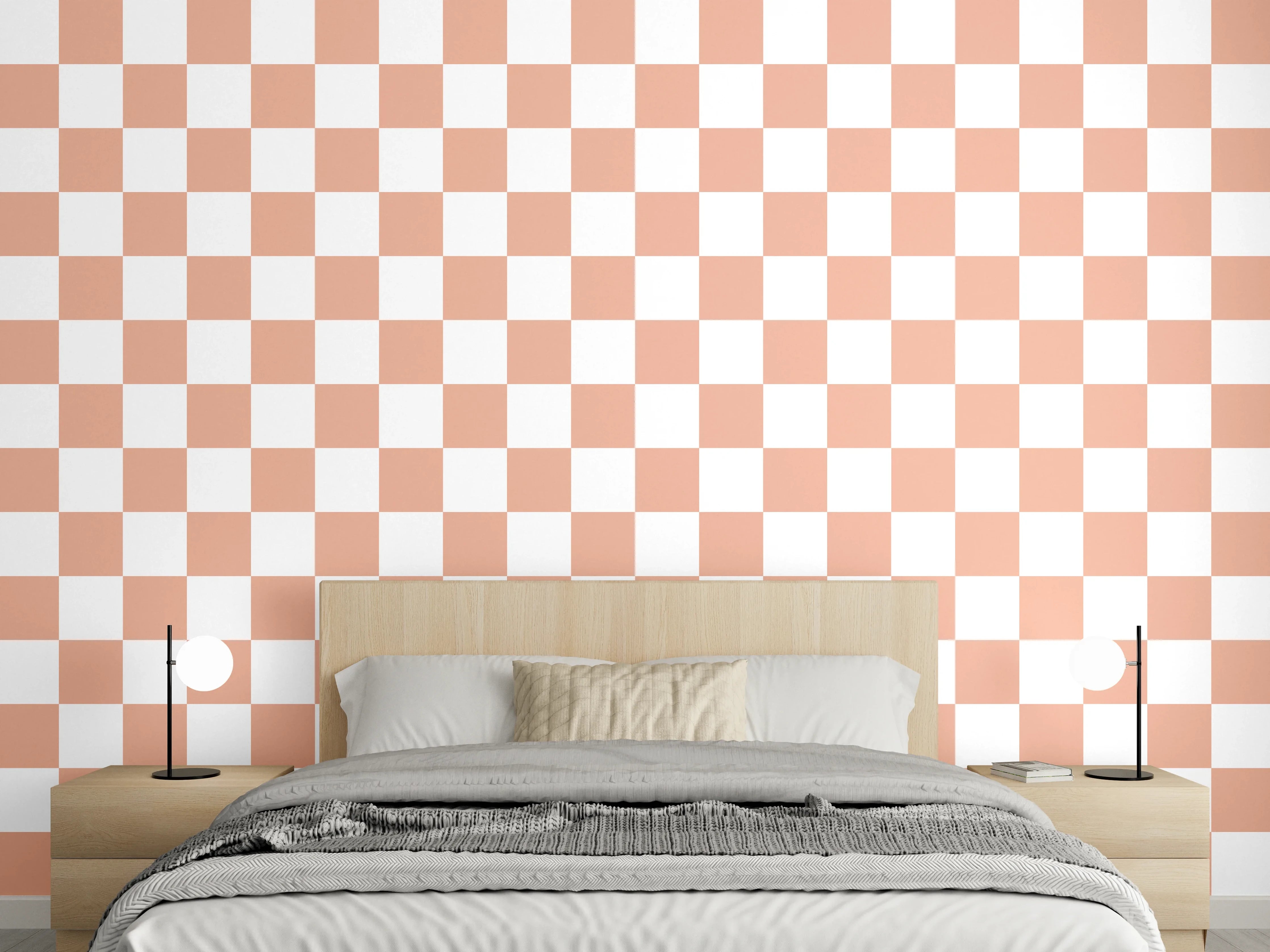 Wandverkleidung Schlafzimmer - Kariertes Vichy-Muster in Ziegelorange