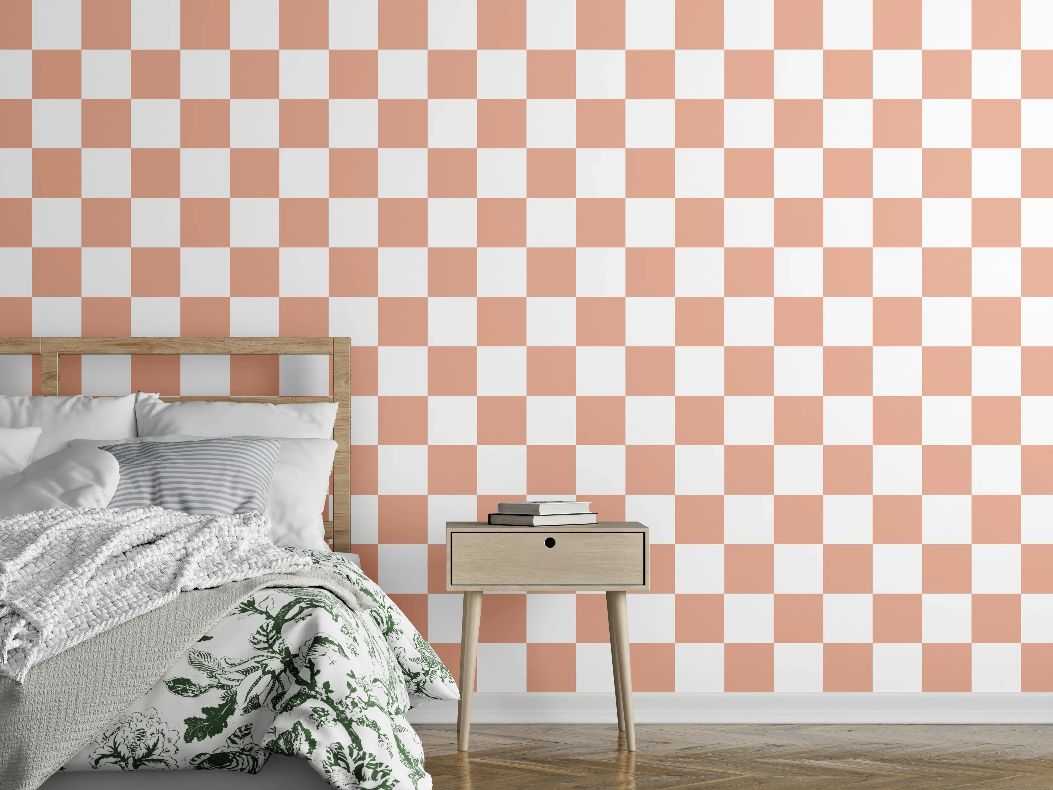 Wandverkleidung Schlafzimmer - Kariertes Vichy-Muster in Ziegelorange