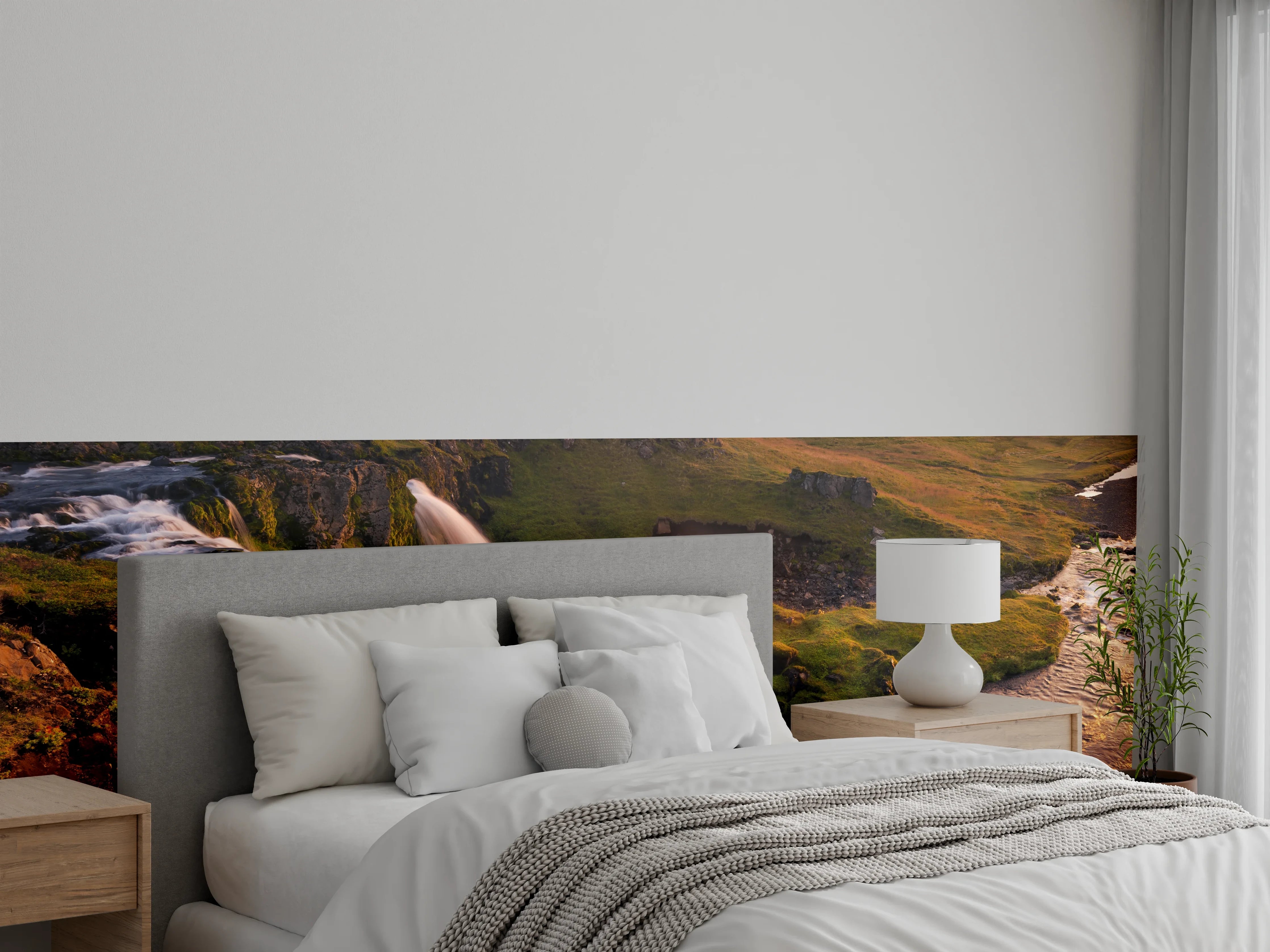 Wandverkleidung Schlafzimmer - Kirkjufell Berge Wasserfall Sonnenuntergang