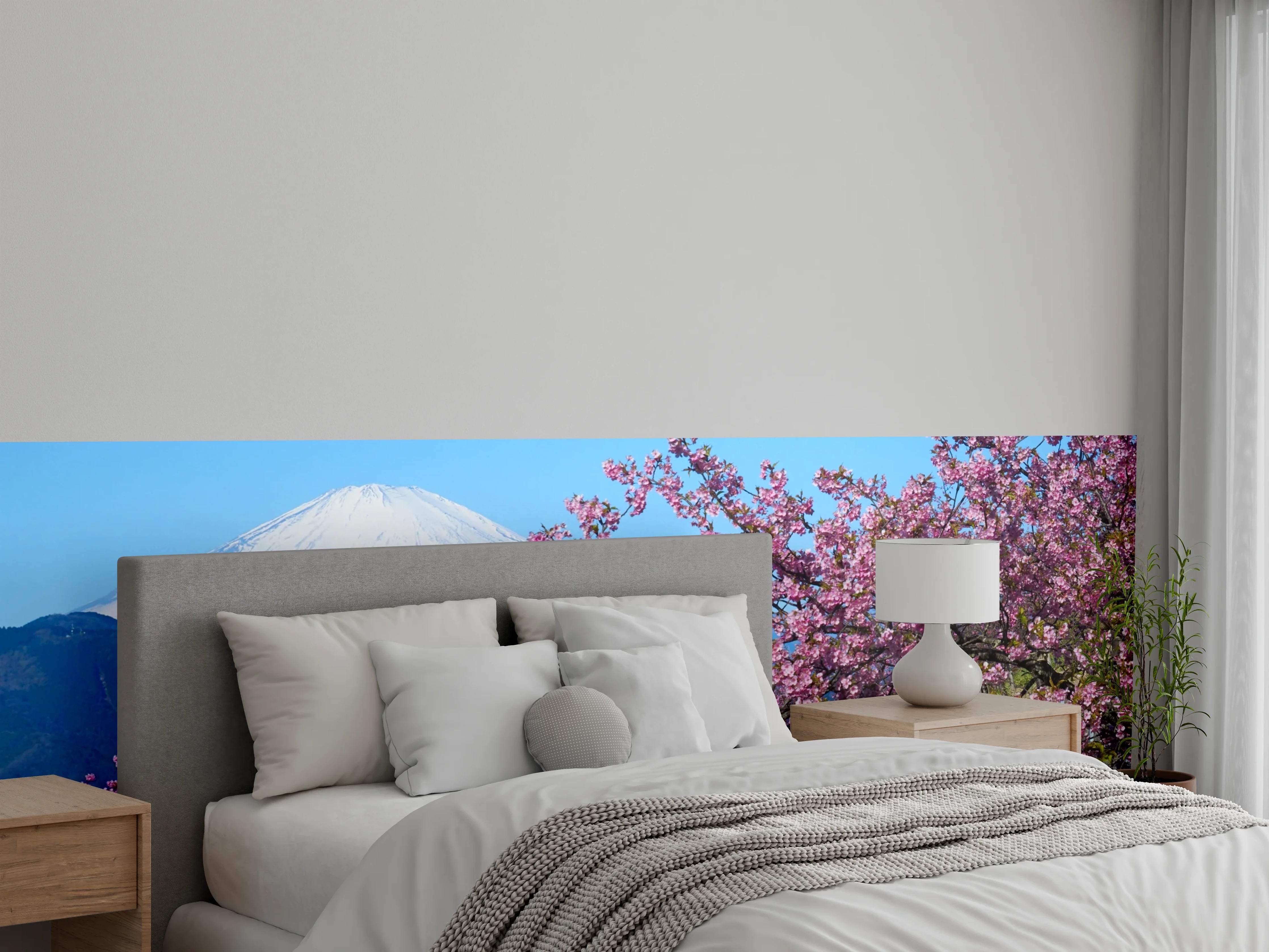Wandverkleidung Schlafzimmer - Kirschblüte vor Fuji – Japan Panorama