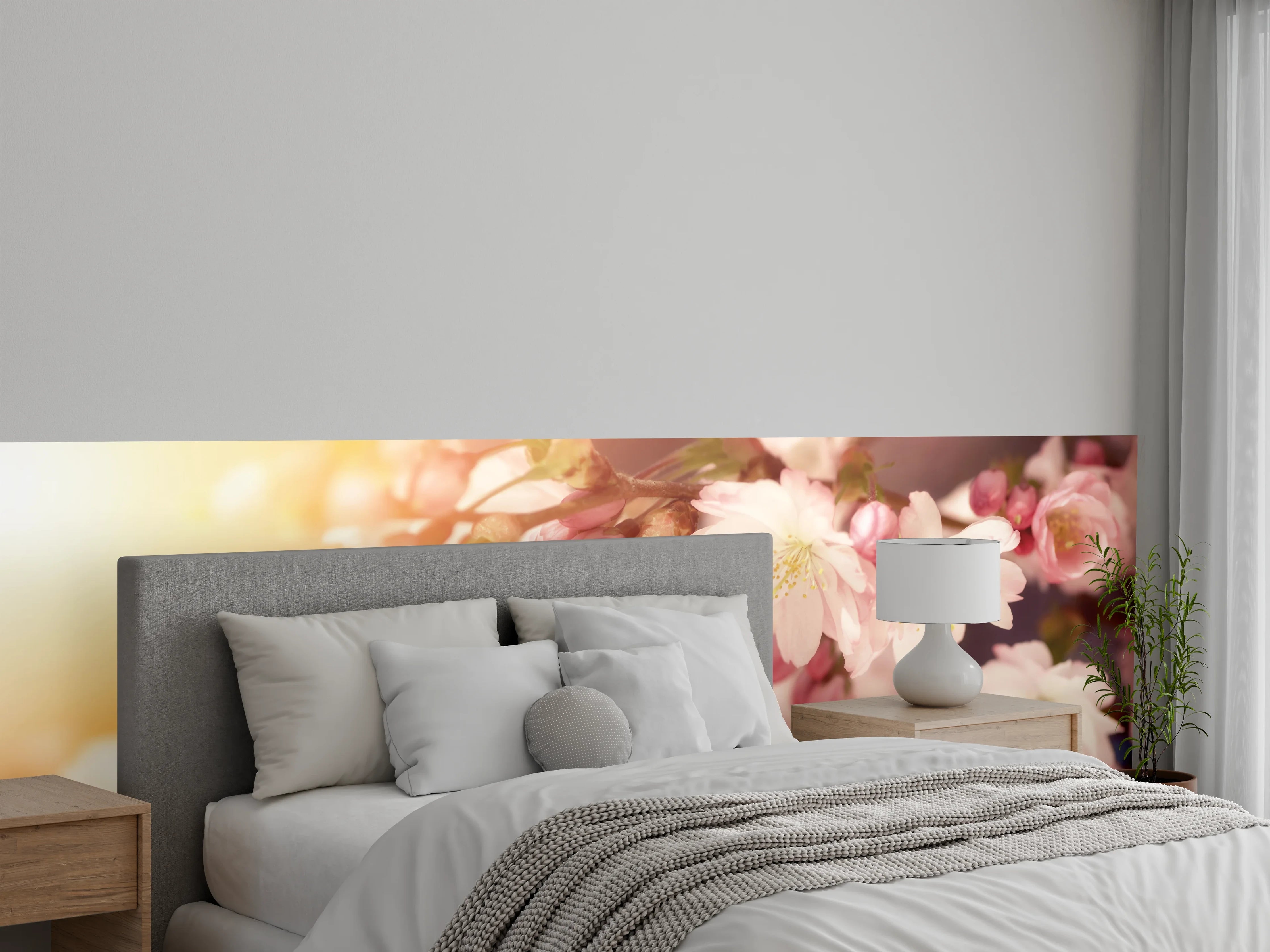 Wandverkleidung Schlafzimmer - Kirschblüten Zweig Sonnenlicht Fotokunst