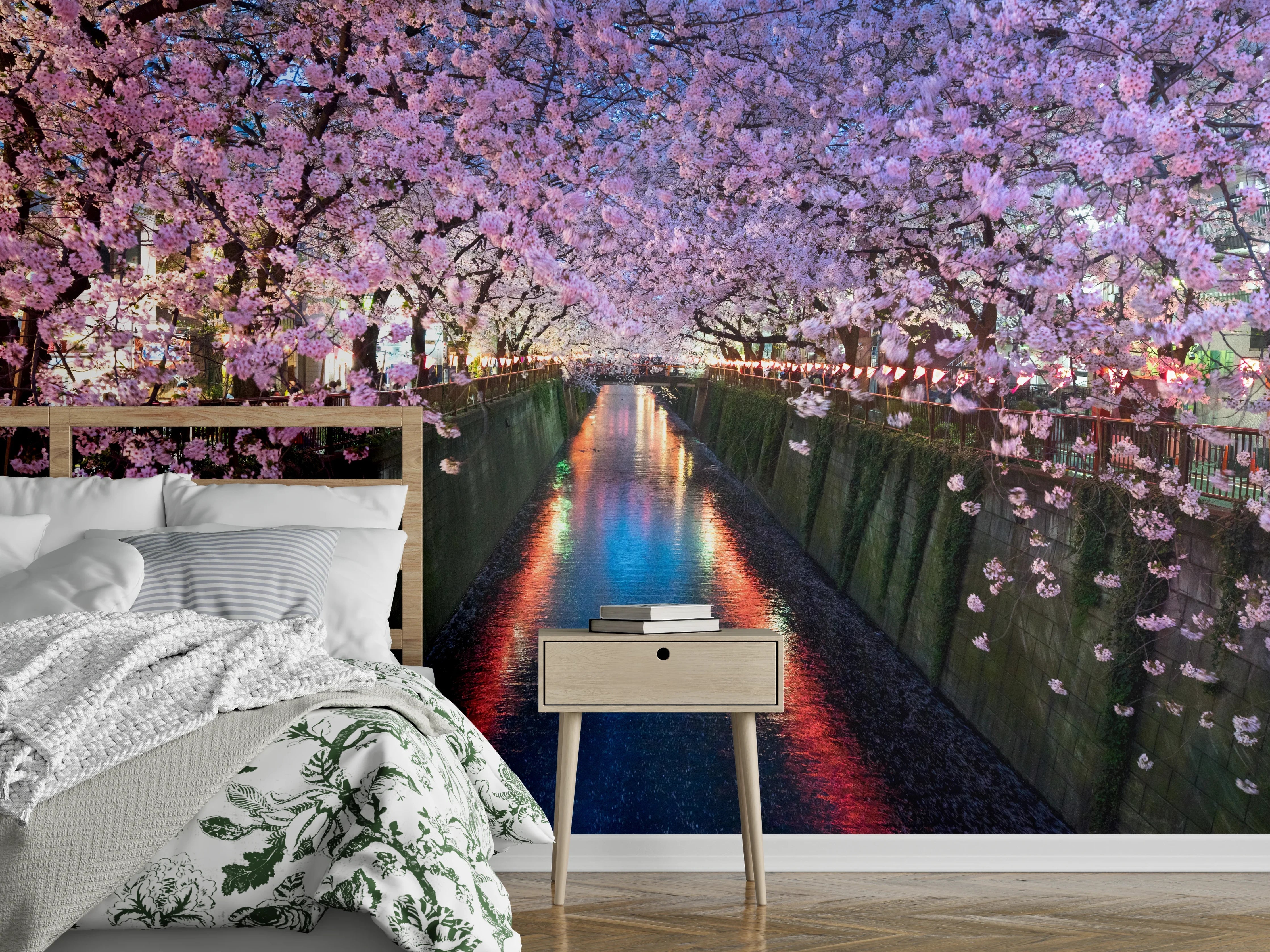 Wandverkleidung Schlafzimmer - Kirschblüten bei Nacht Nakameguro - Tokio