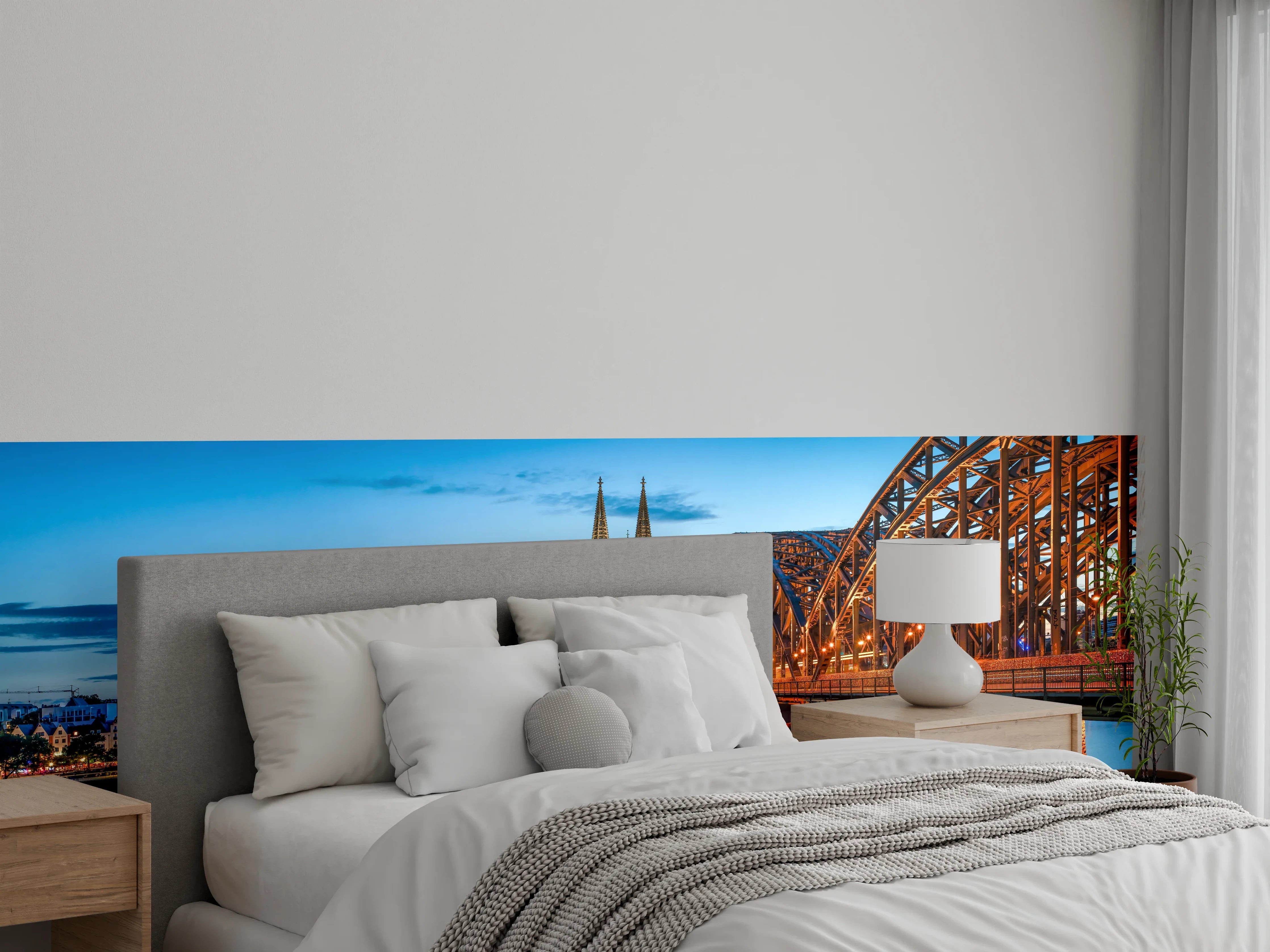 Wandverkleidung Schlafzimmer - Kölner Dom und Hohenzollernbrücke bei Nacht