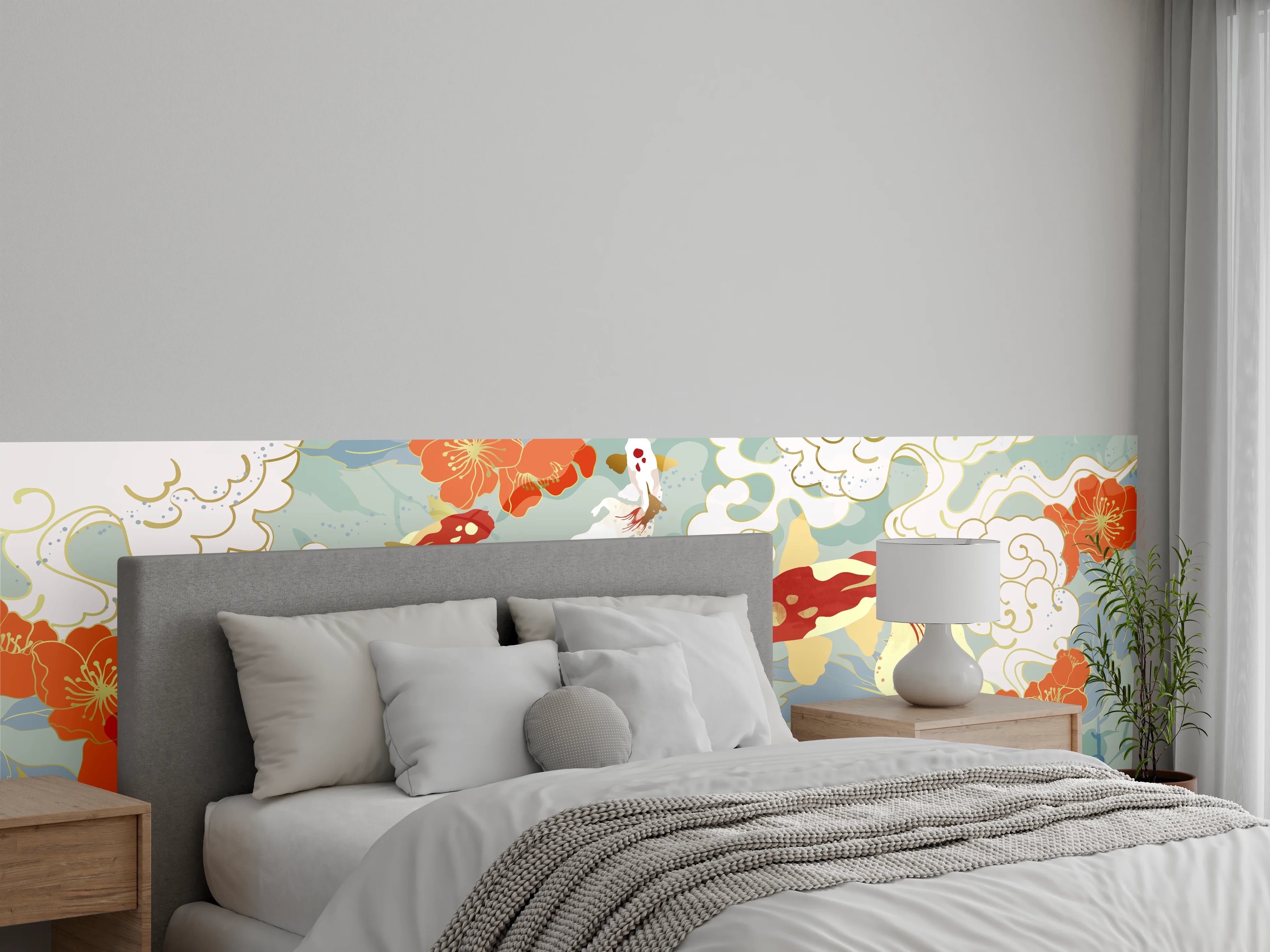 Wandverkleidung Schlafzimmer - Koi-Fisch Muster Pastell