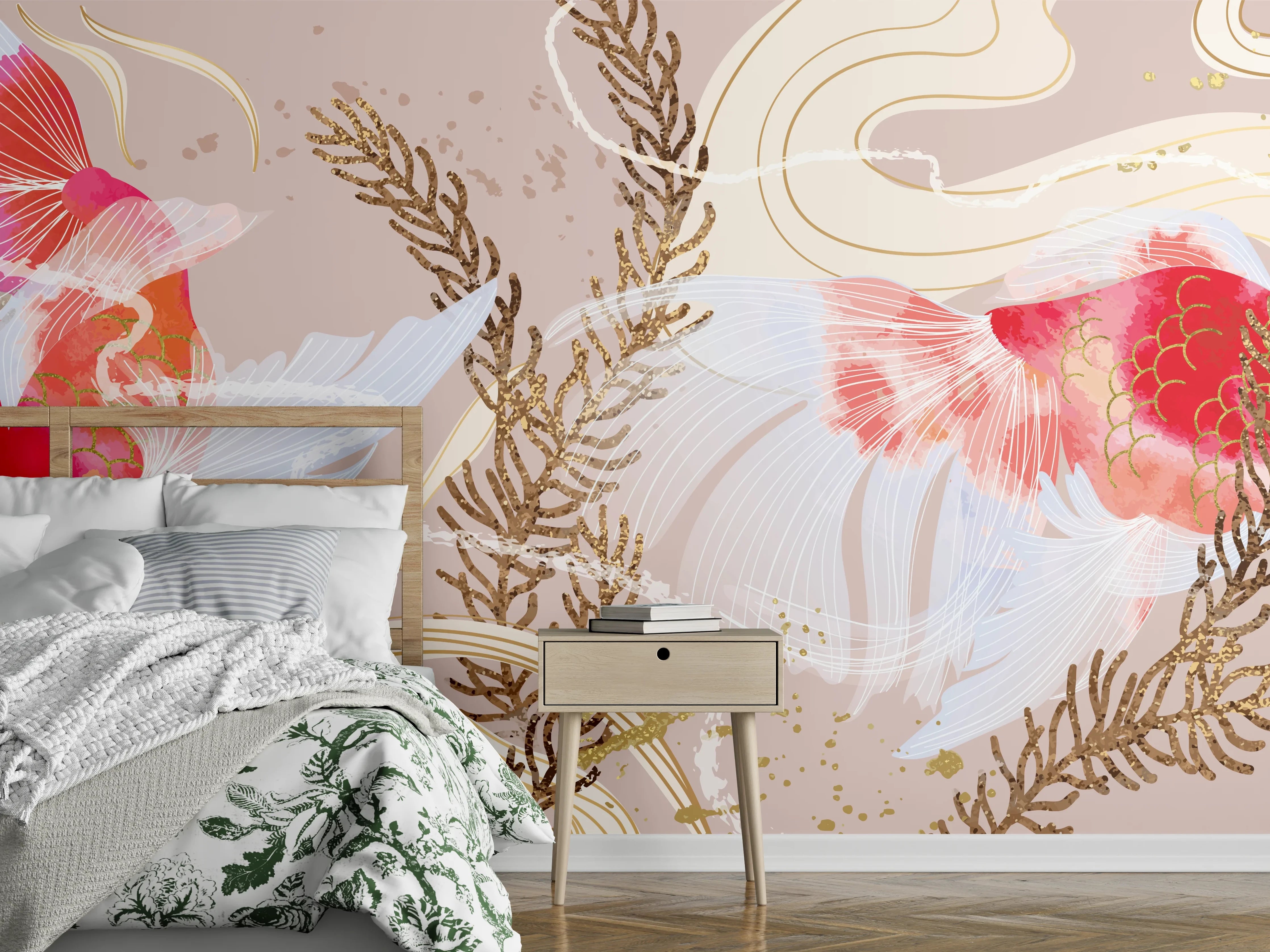 Wandverkleidung Schlafzimmer - Koi-Karpfen Kunst Illustration