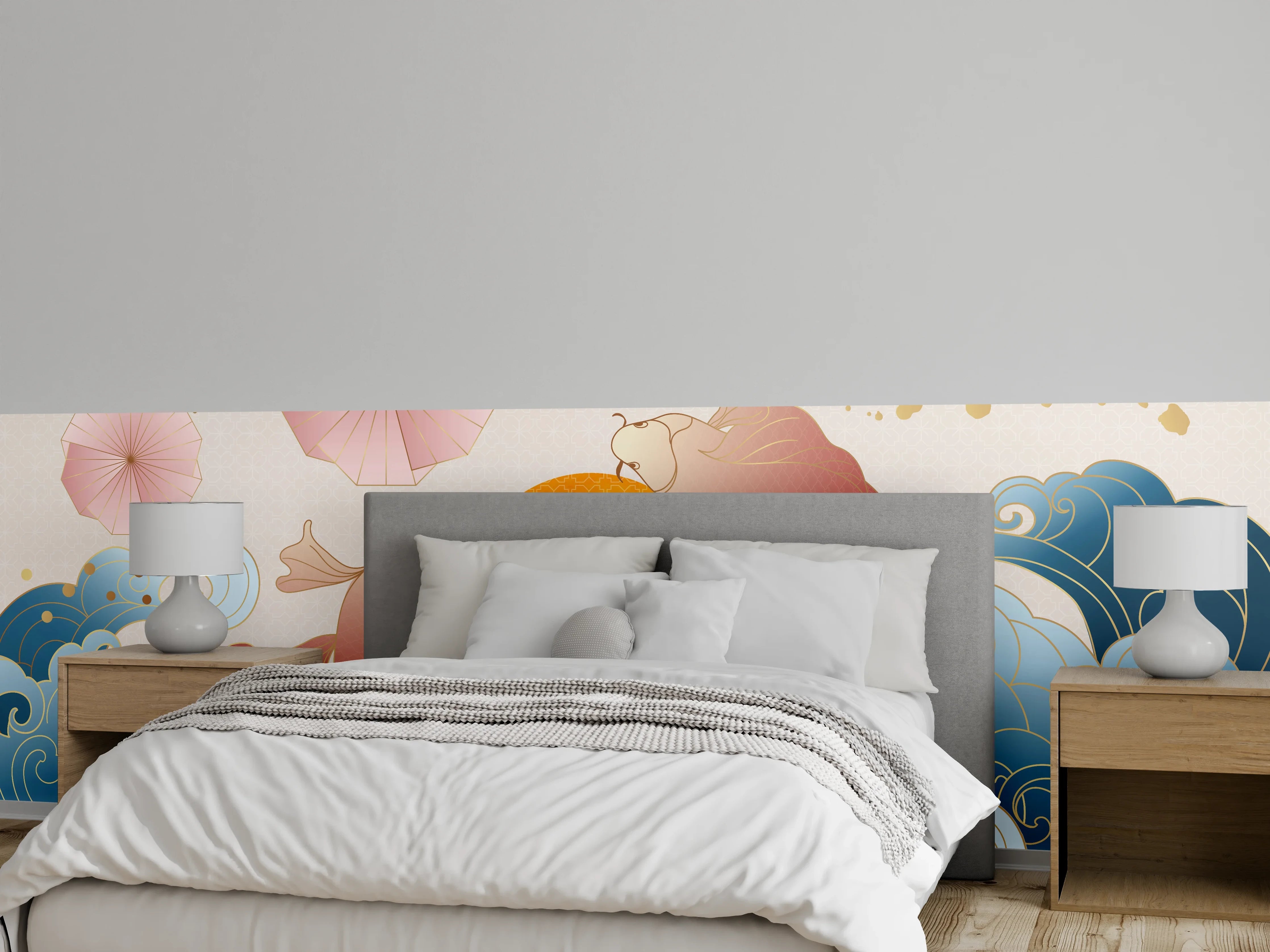Wandverkleidung Schlafzimmer - Koi-Karpfen-Ornament-Grafik