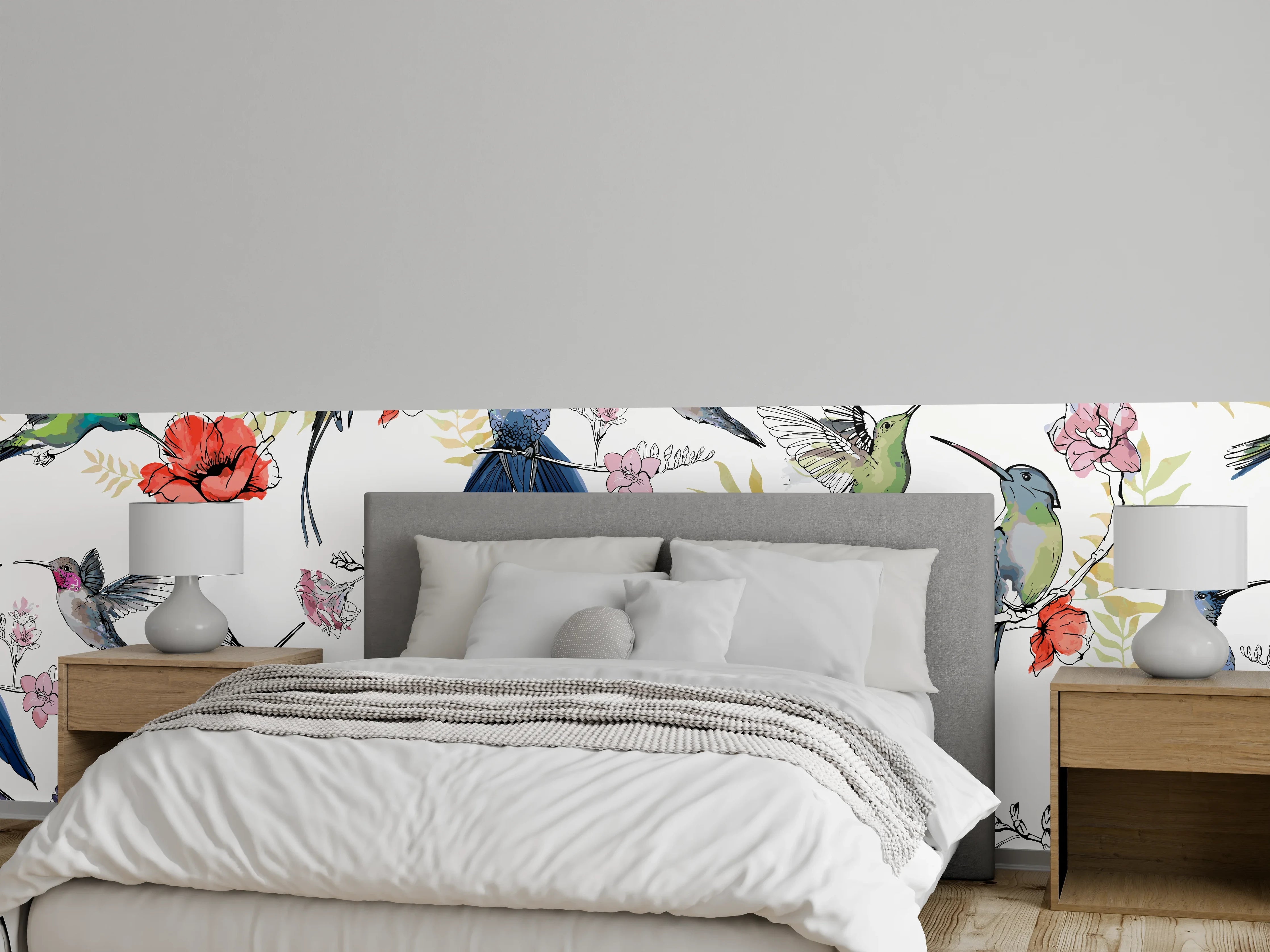 Wandverkleidung Schlafzimmer - Kolibri Blumenmuster Design