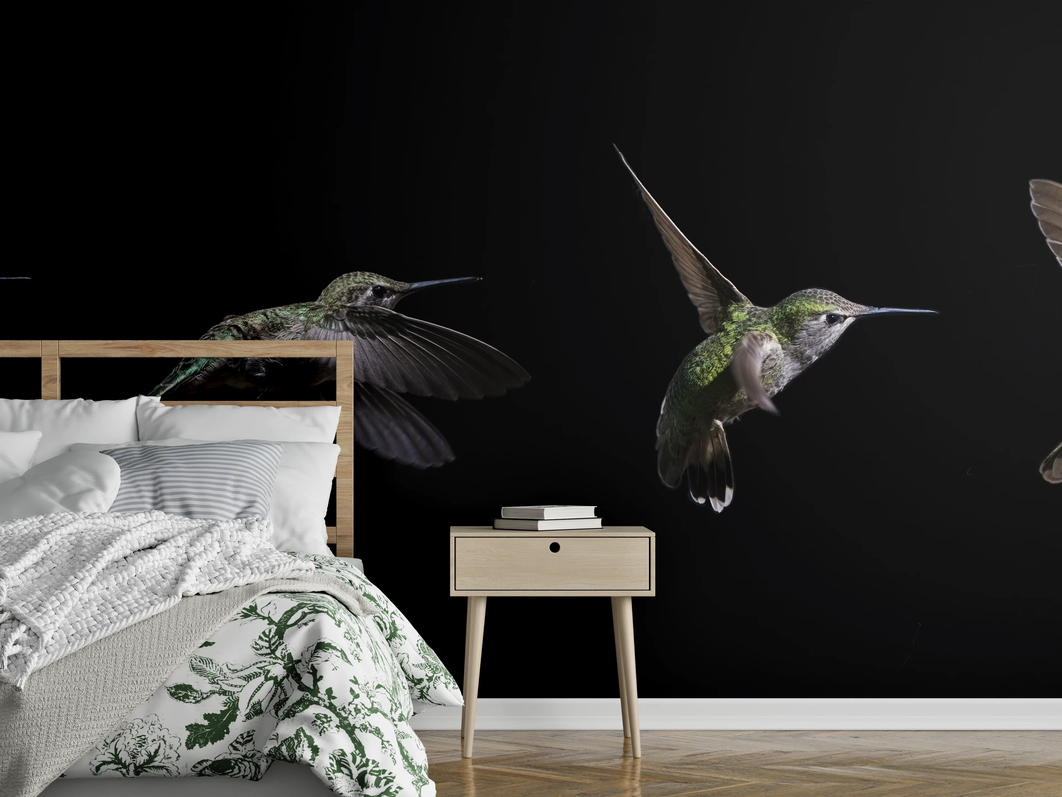 Wandverkleidung Schlafzimmer - Kolibri beim Fressen der Aloe Vera-Blüte
