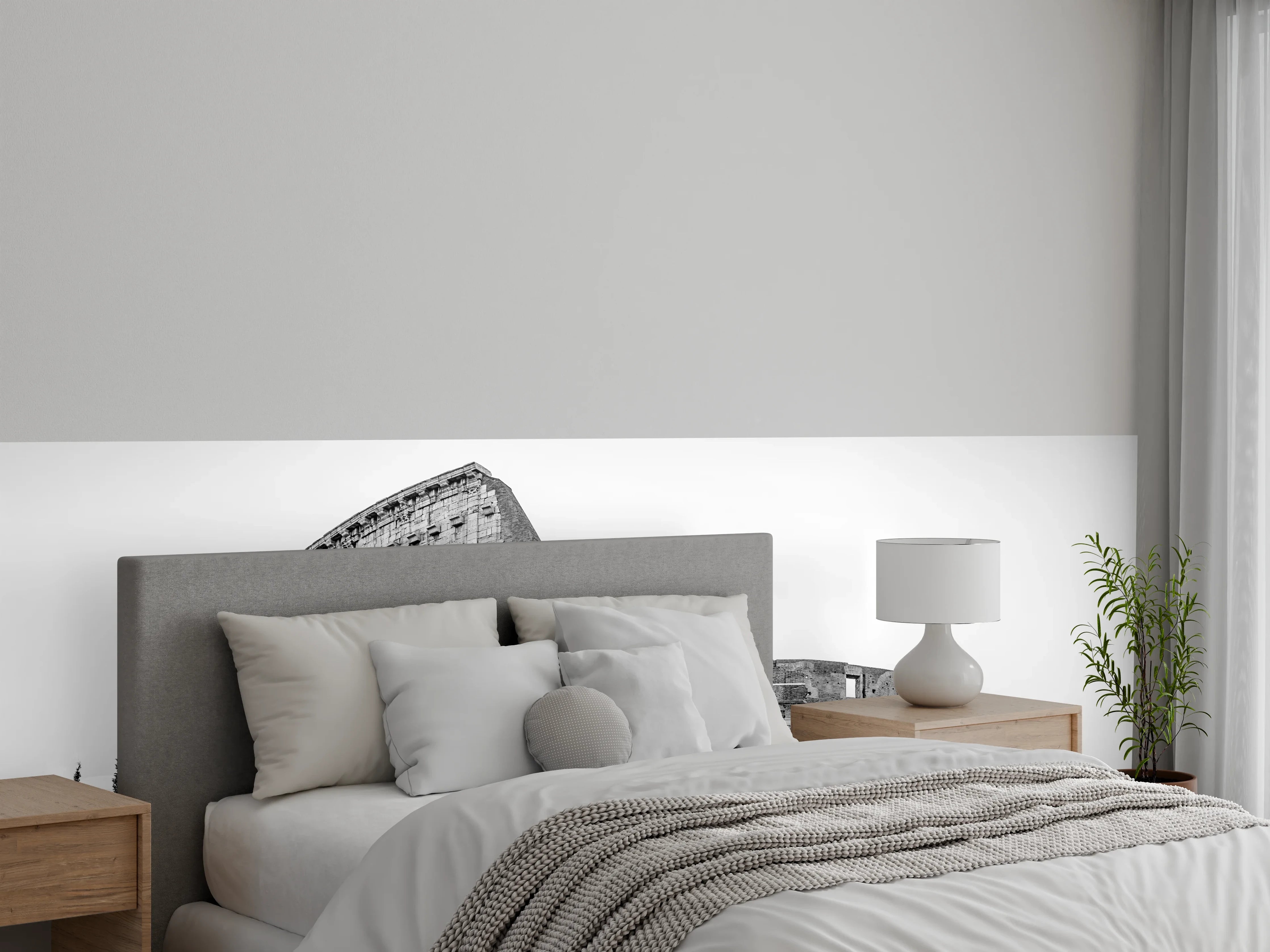 Wandverkleidung Schlafzimmer - Kolosseum Schwarz-Weiß Panorama