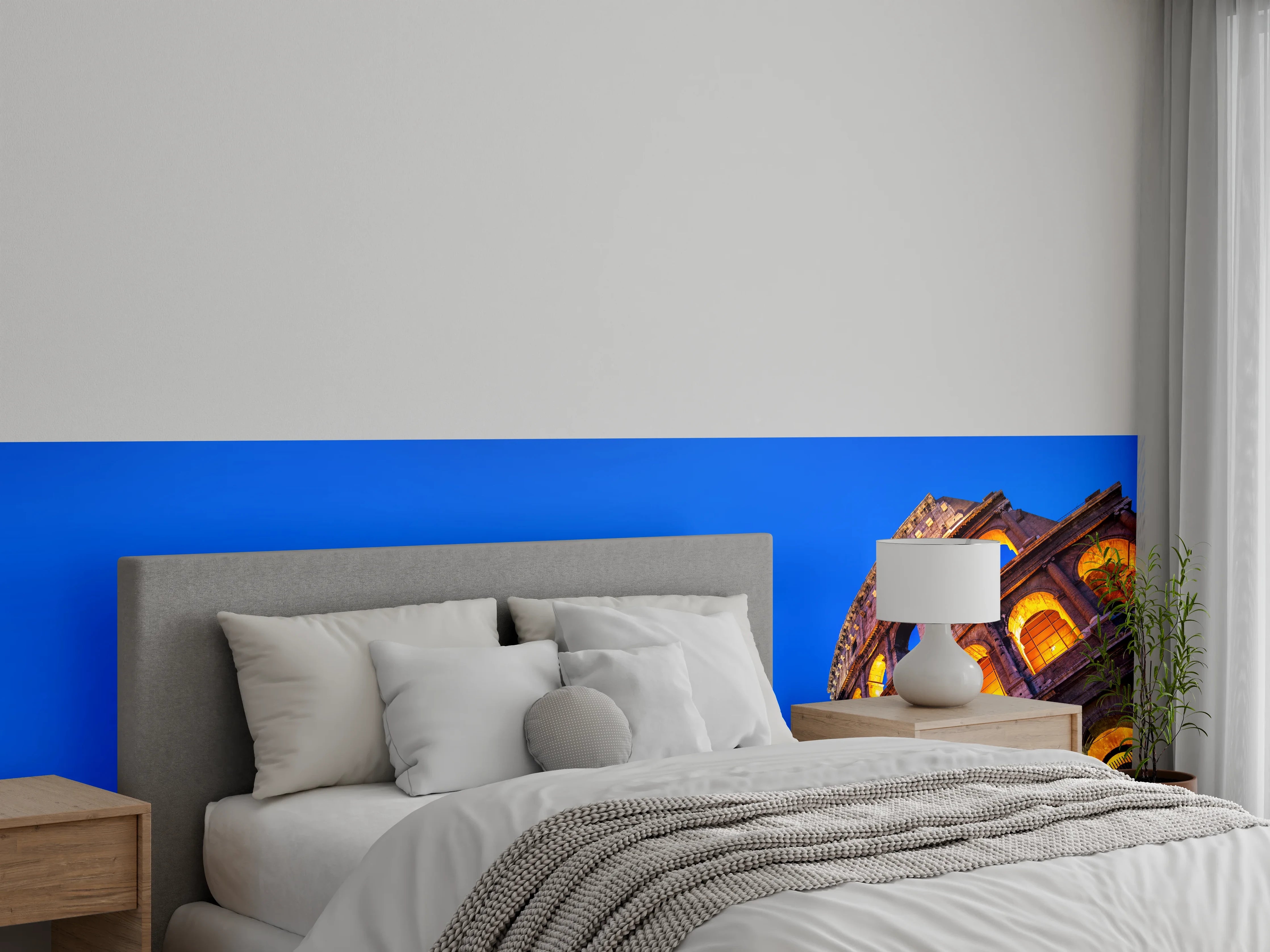 Wandverkleidung Schlafzimmer - Kolosseum bei Nacht Blau-Orange