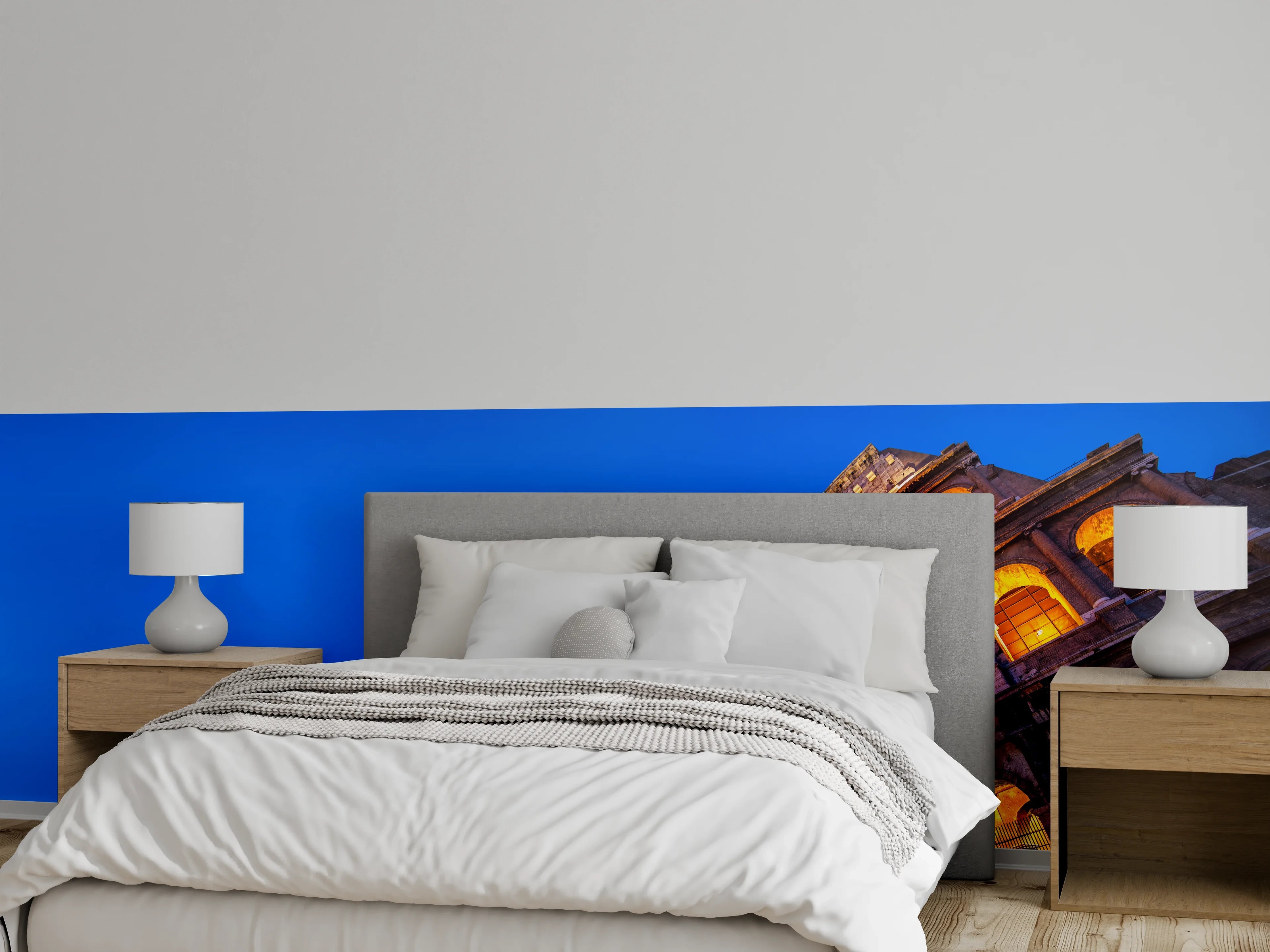 Wandverkleidung Schlafzimmer - Kolosseum bei Nacht Blau-Orange