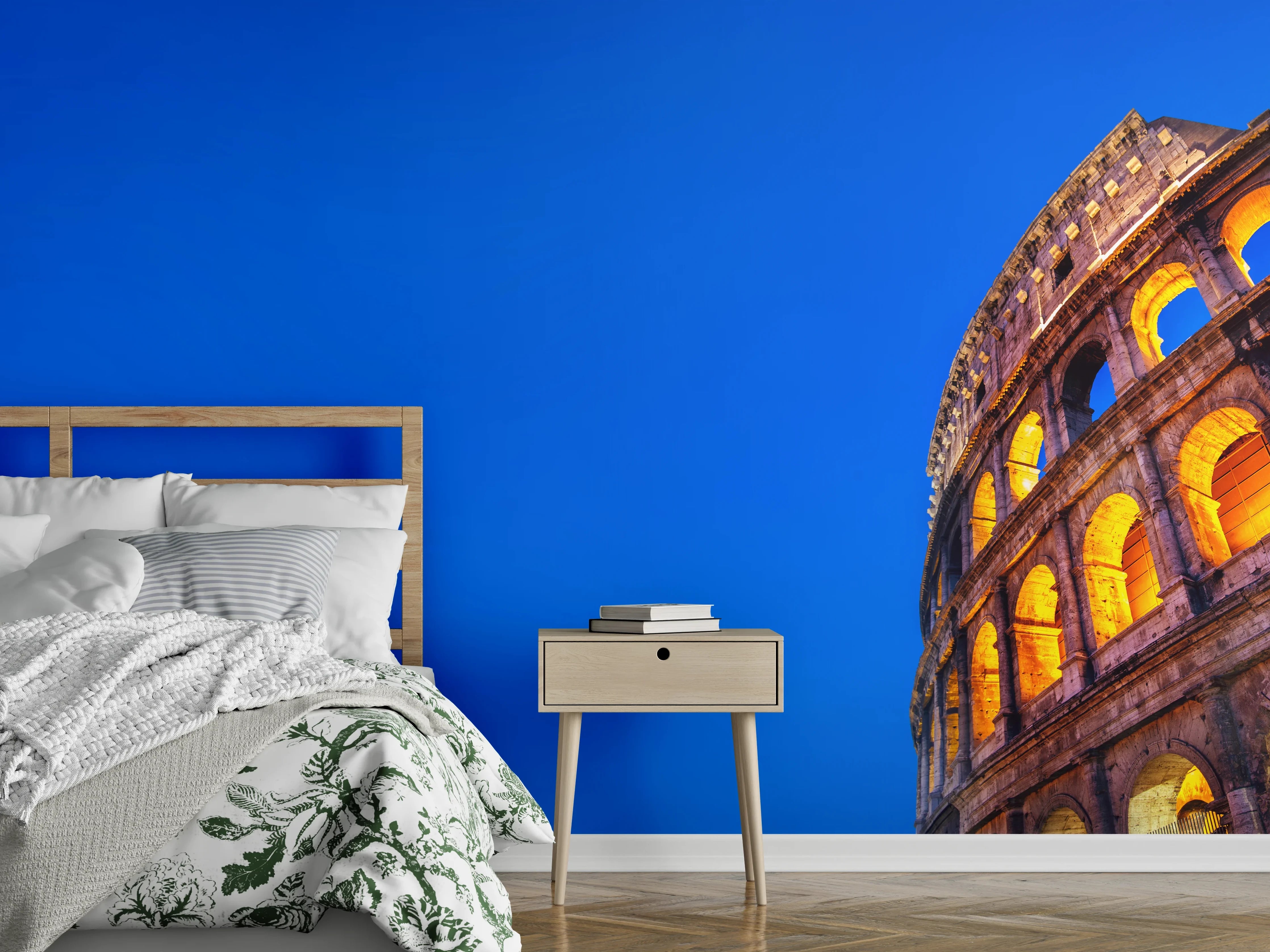 Wandverkleidung Schlafzimmer - Kolosseum bei Nacht Blau-Orange