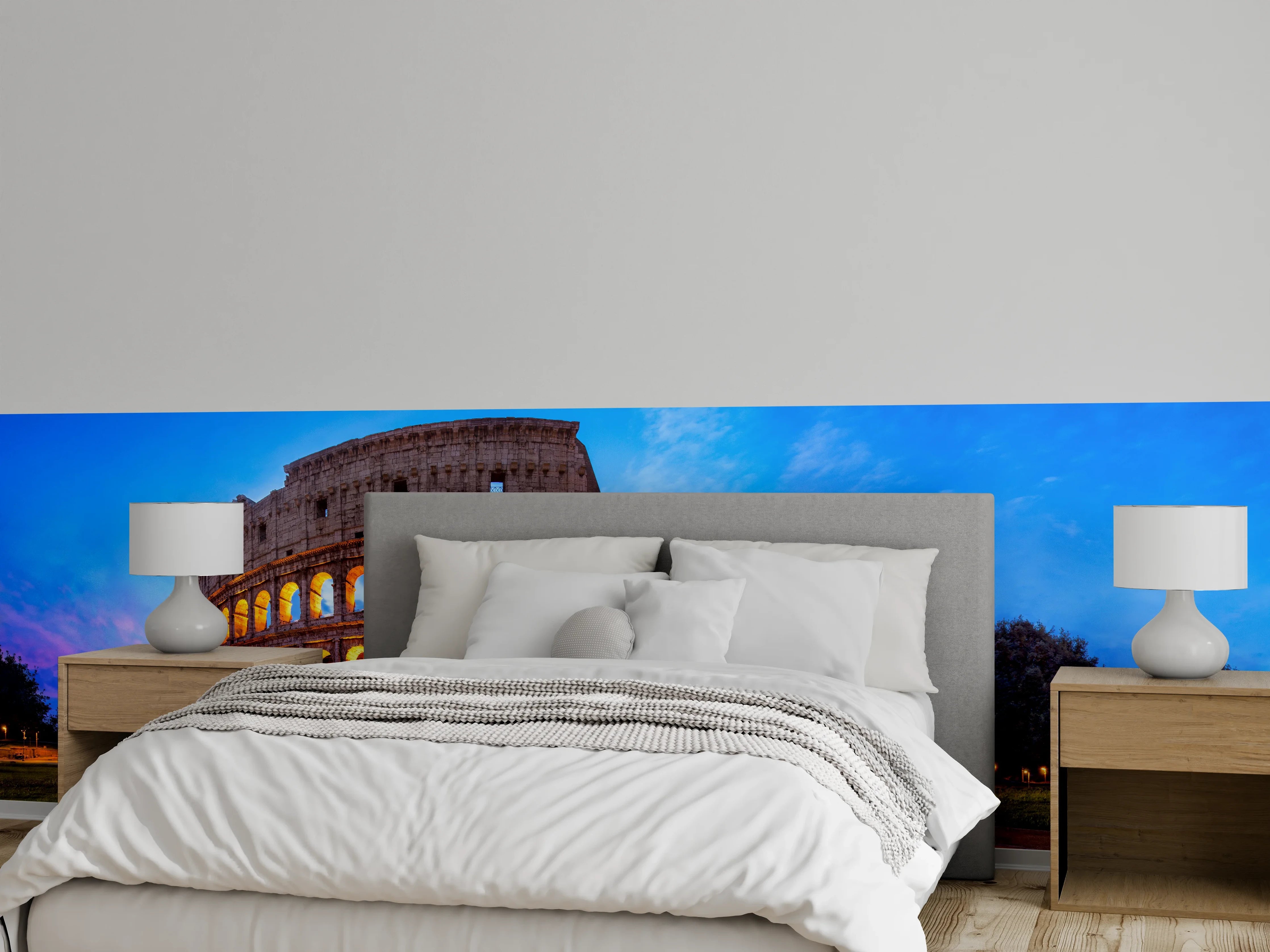 Wandverkleidung Schlafzimmer - Kolosseum in Rom Panorama bei Nacht