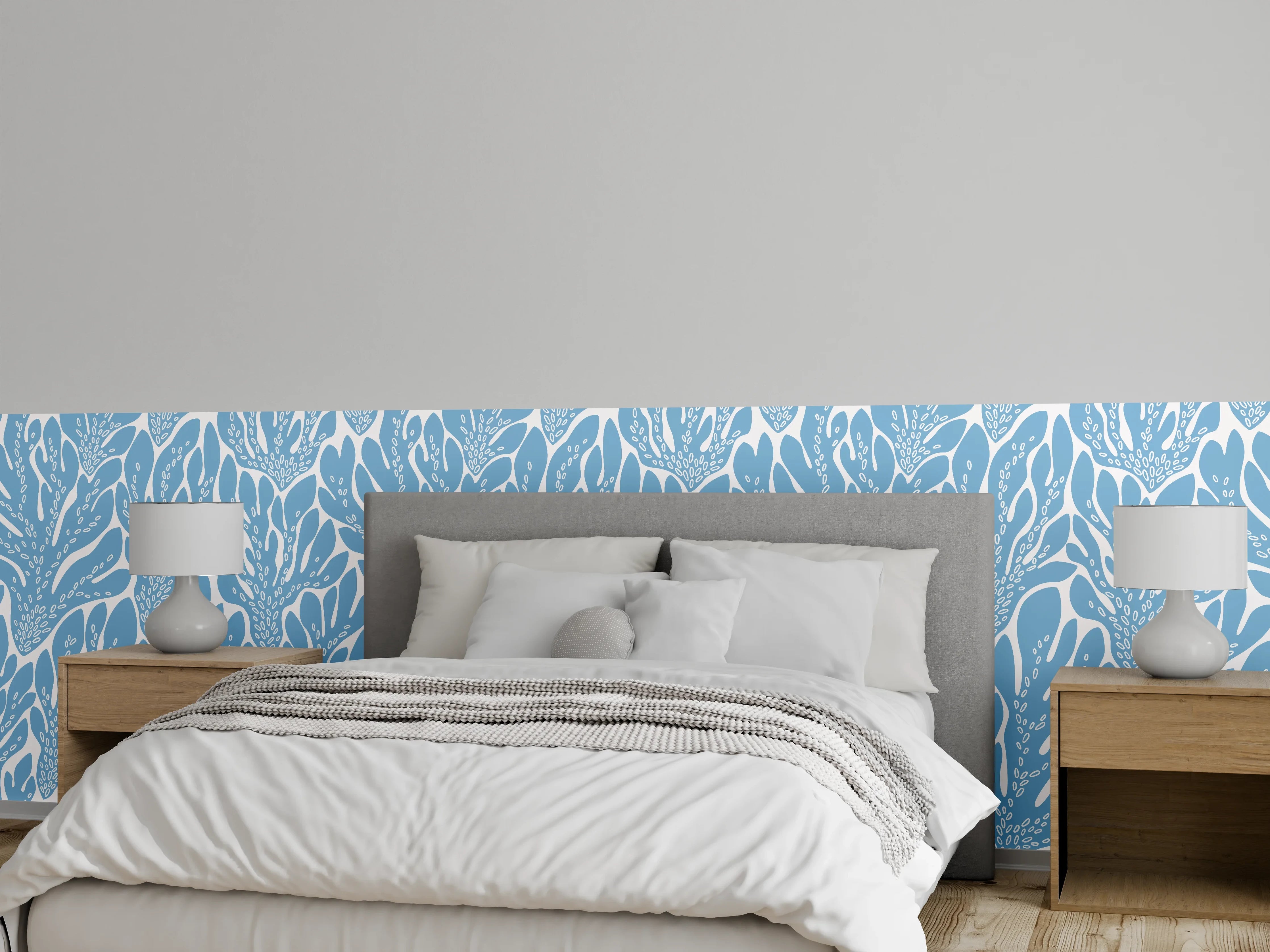 Wandverkleidung Schlafzimmer - Korallen-Abstract Blau-Weiß