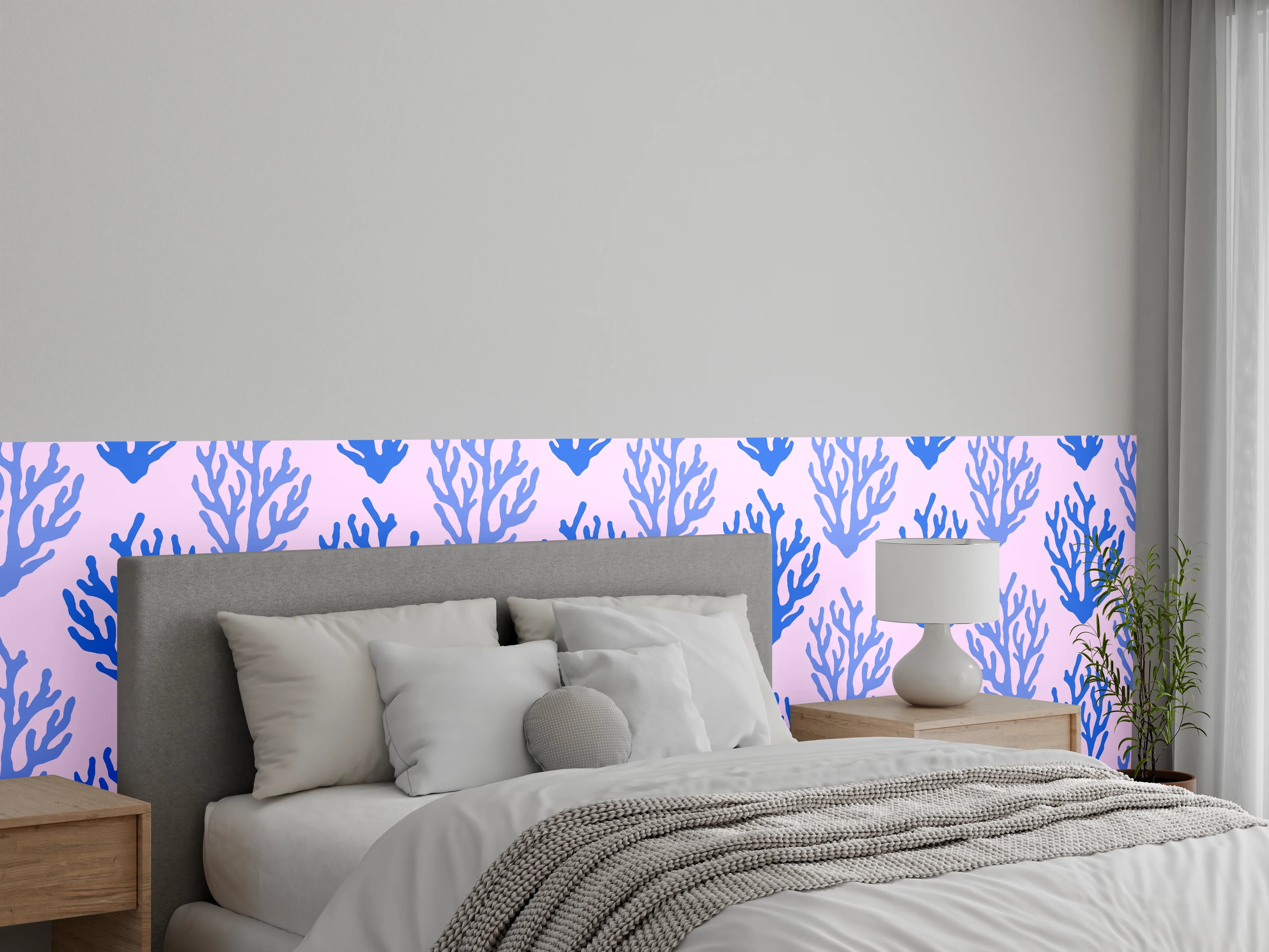 Wandverkleidung Schlafzimmer - Korallenmuster Blau-Rosa