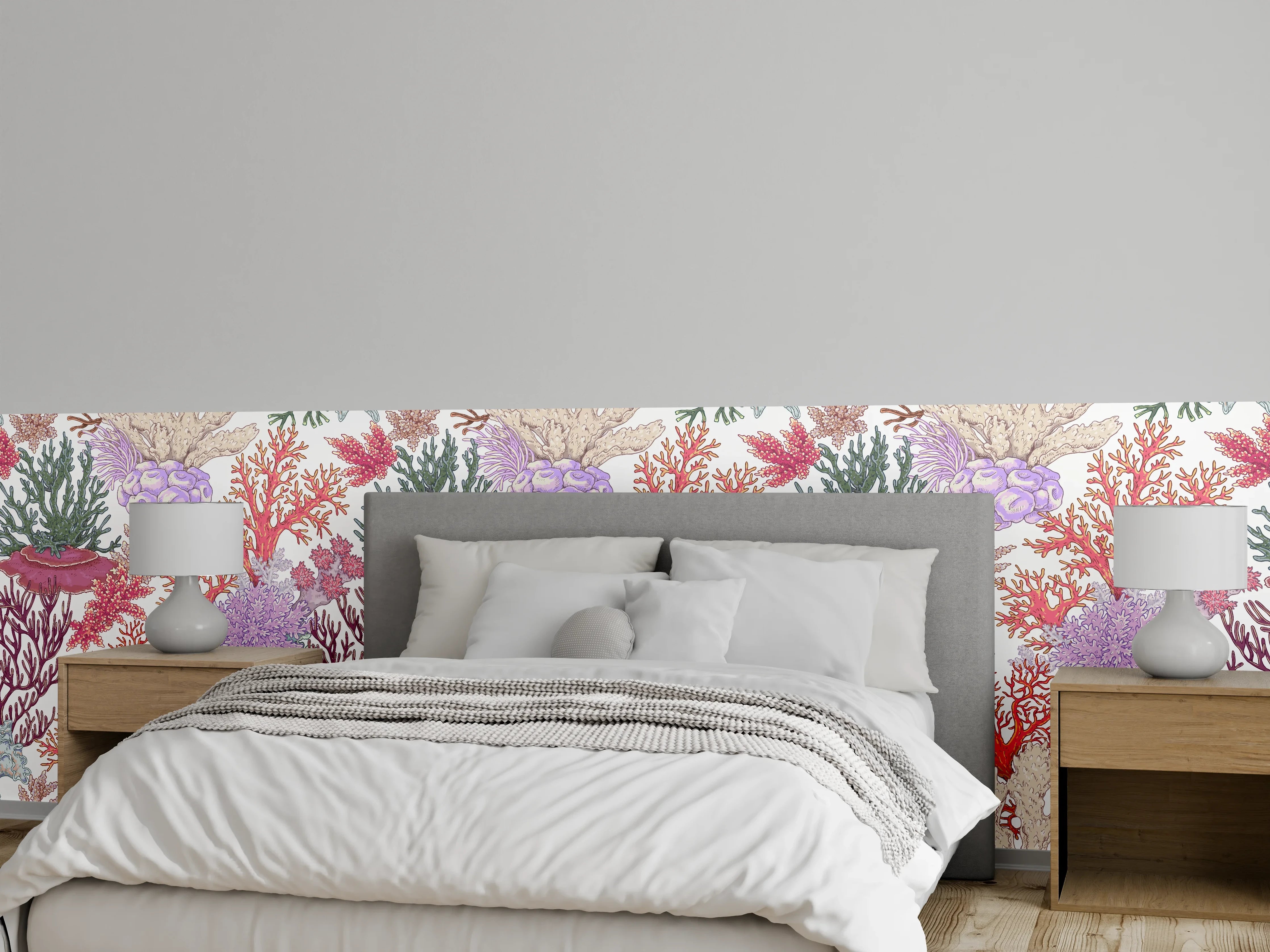 Wandverkleidung Schlafzimmer - Korallenmuster Rosa-Beige