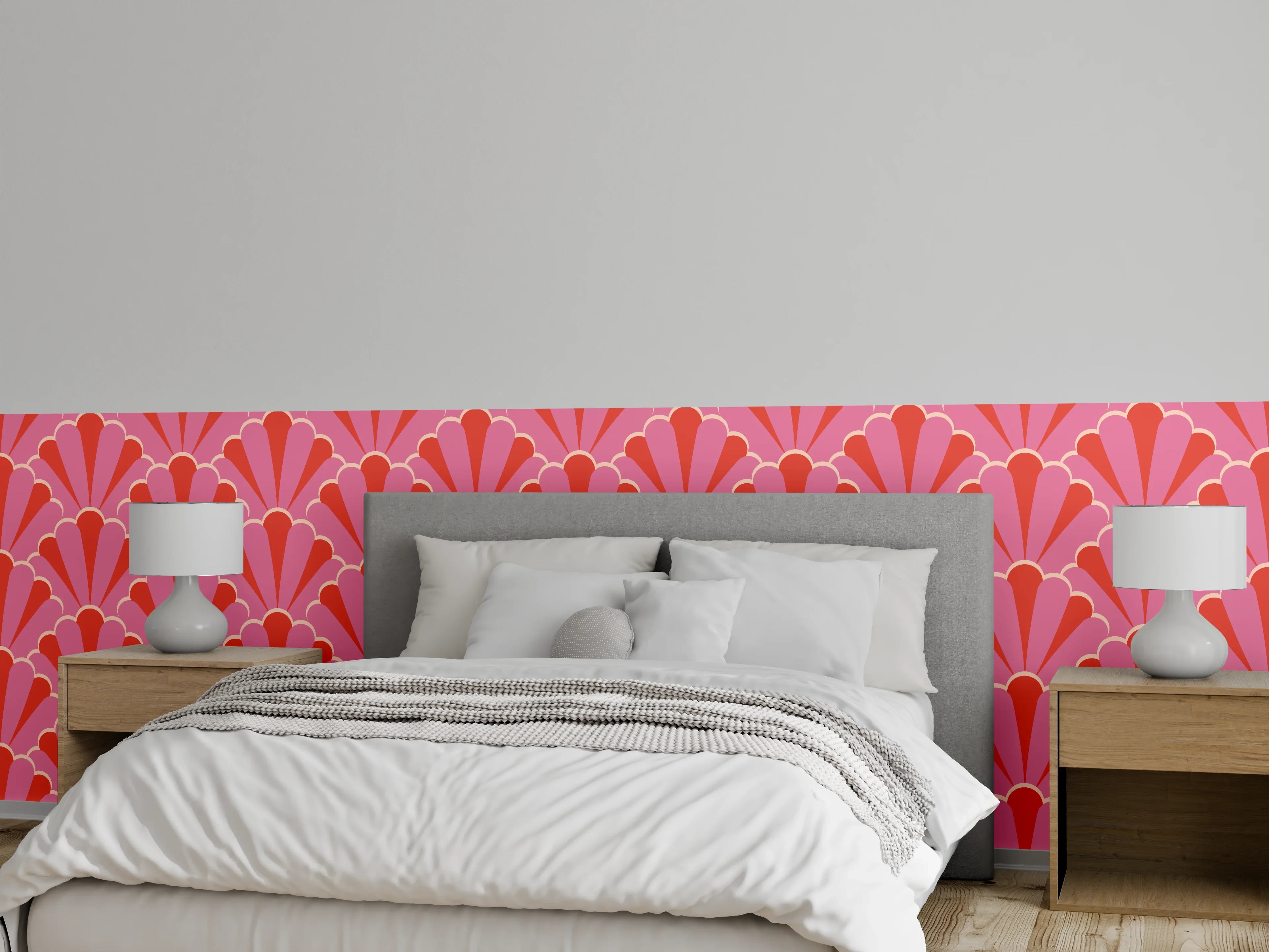 Wandverkleidung Schlafzimmer - Korallenrosa Muschel-Tapete