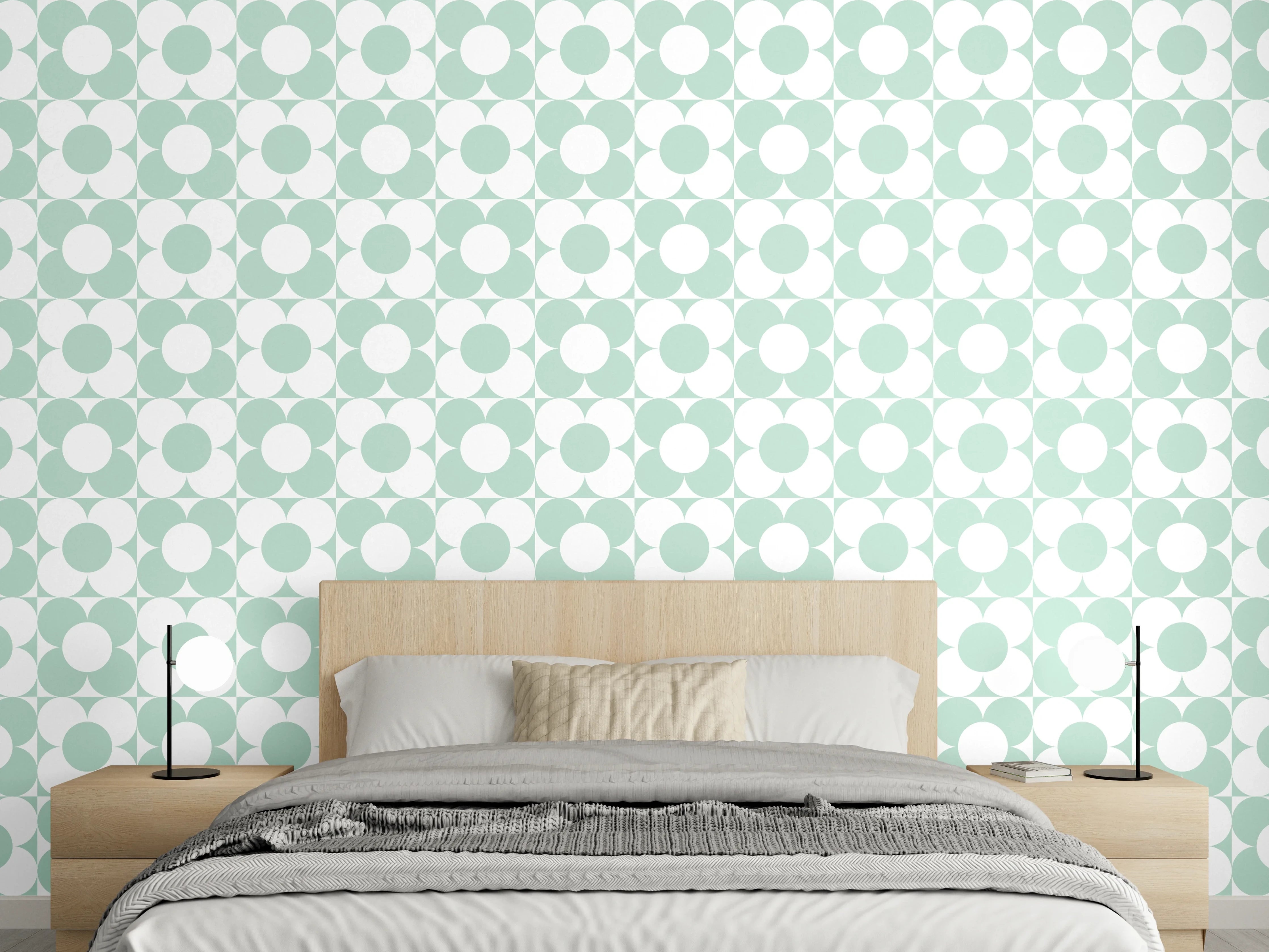 Wandverkleidung Schlafzimmer - Kreis-Muster in zartem Mintgrün