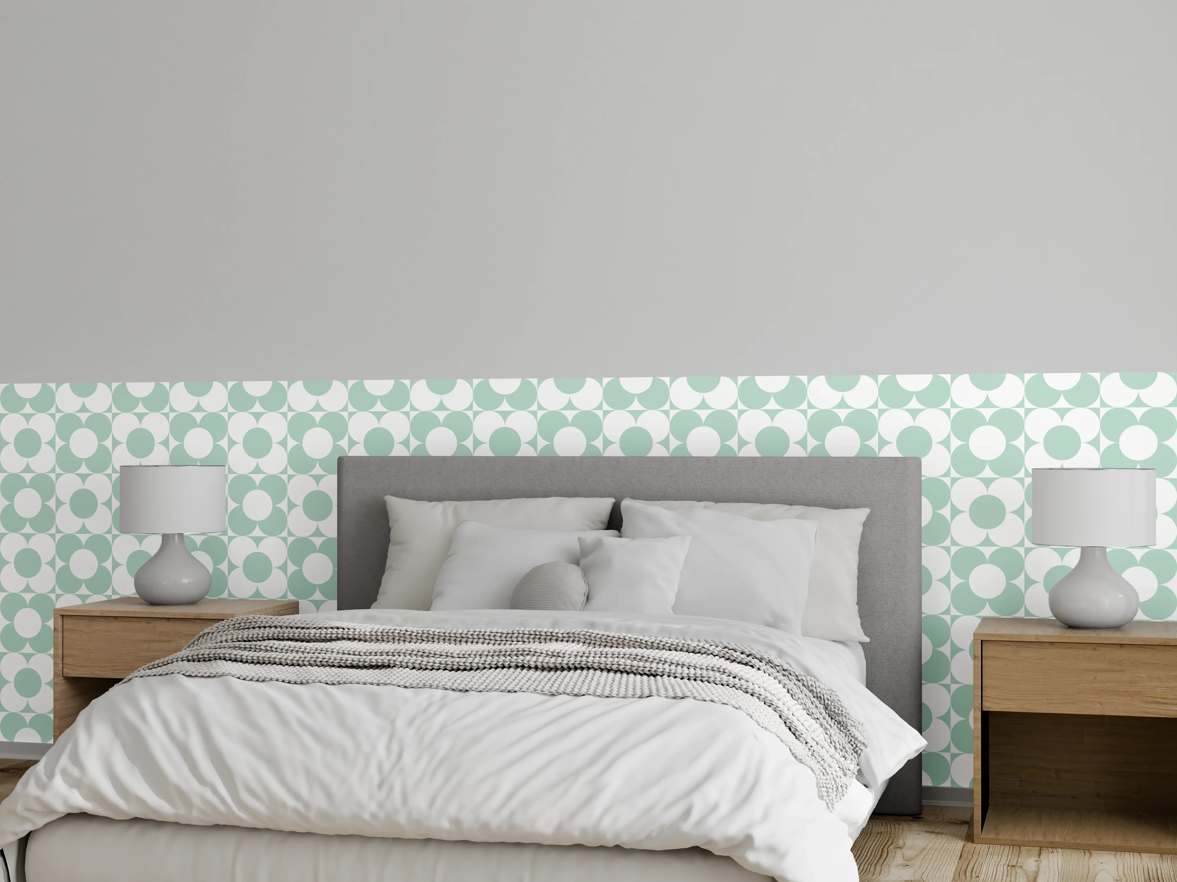 Wandverkleidung Schlafzimmer - Kreis-Muster in zartem Mintgrün
