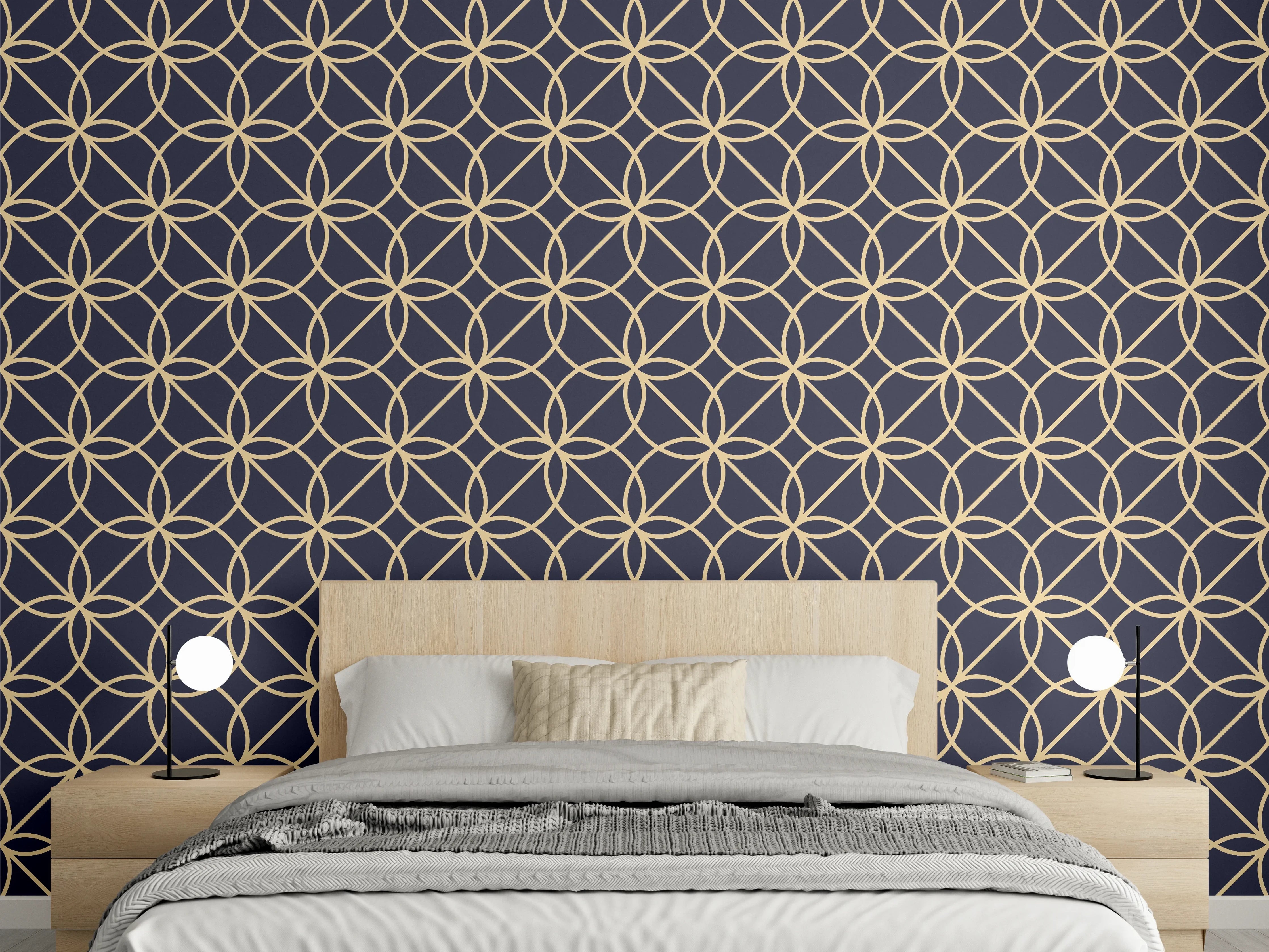 Wandverkleidung Schlafzimmer - Kreisförmiges Retro-Muster in Dunkelgrau