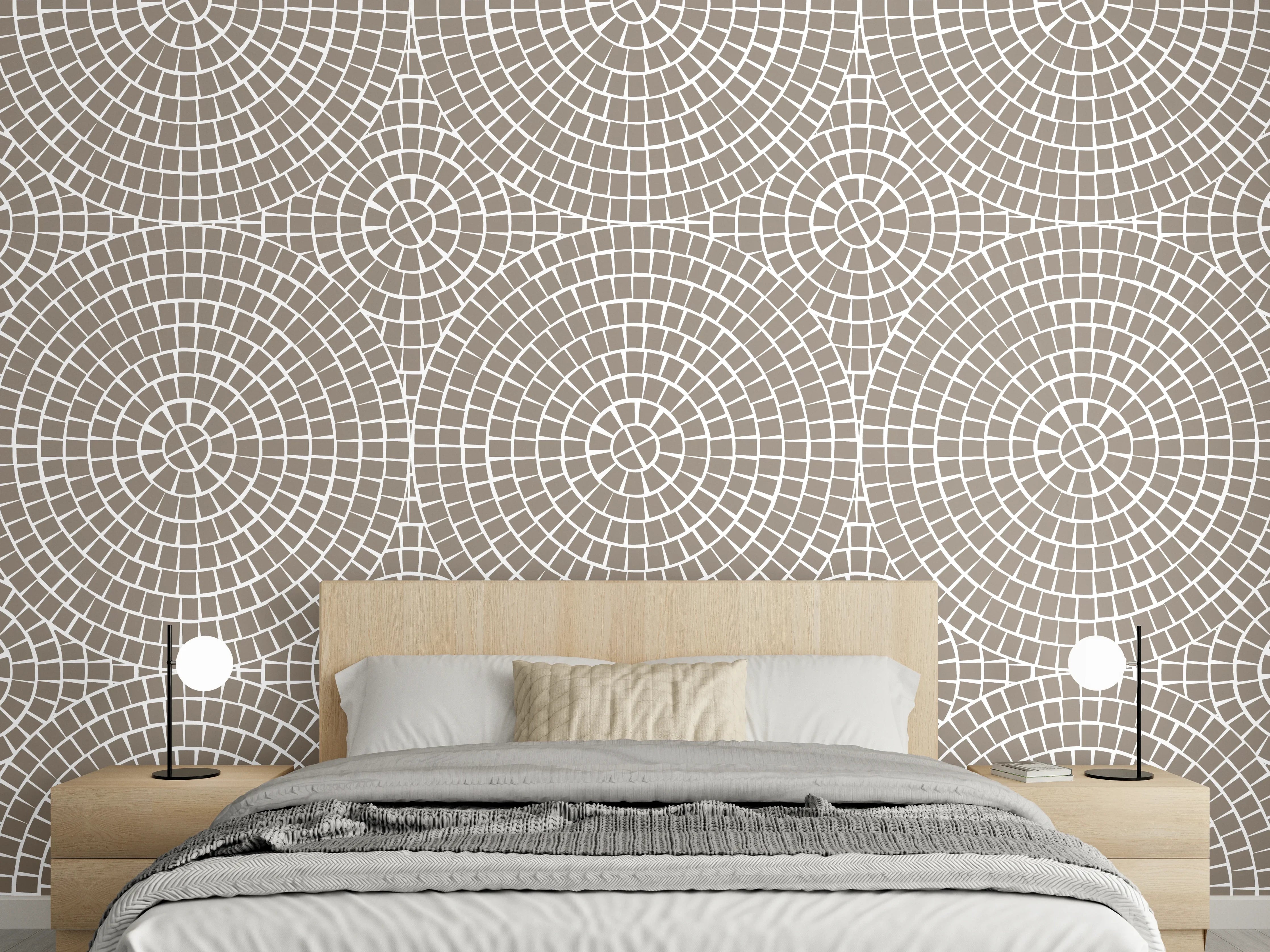 Wandverkleidung Schlafzimmer - Kreisgeflecht in Beige, Weiß und Grau