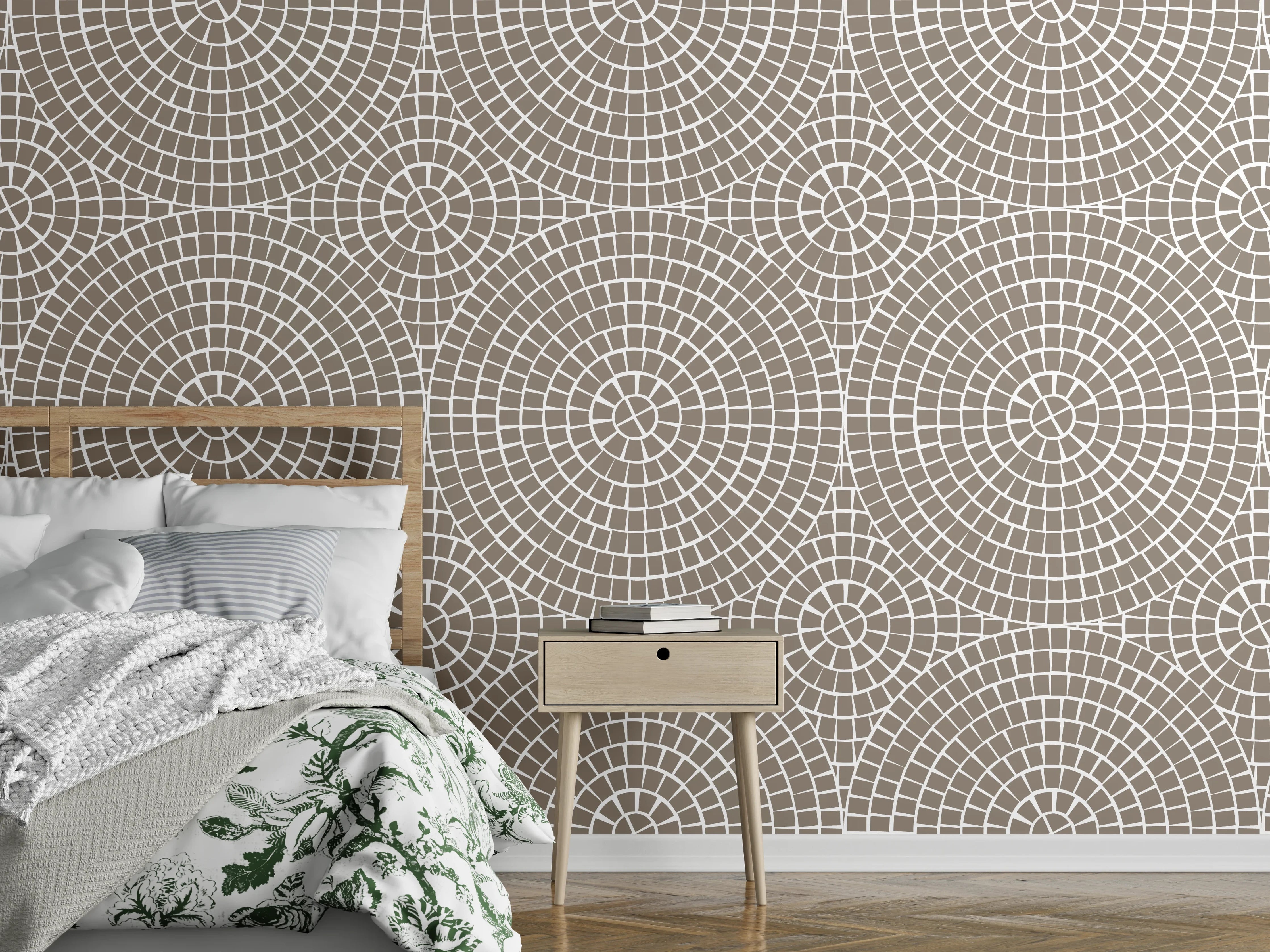 Wandverkleidung Schlafzimmer - Kreisgeflecht in Beige, Weiß und Grau