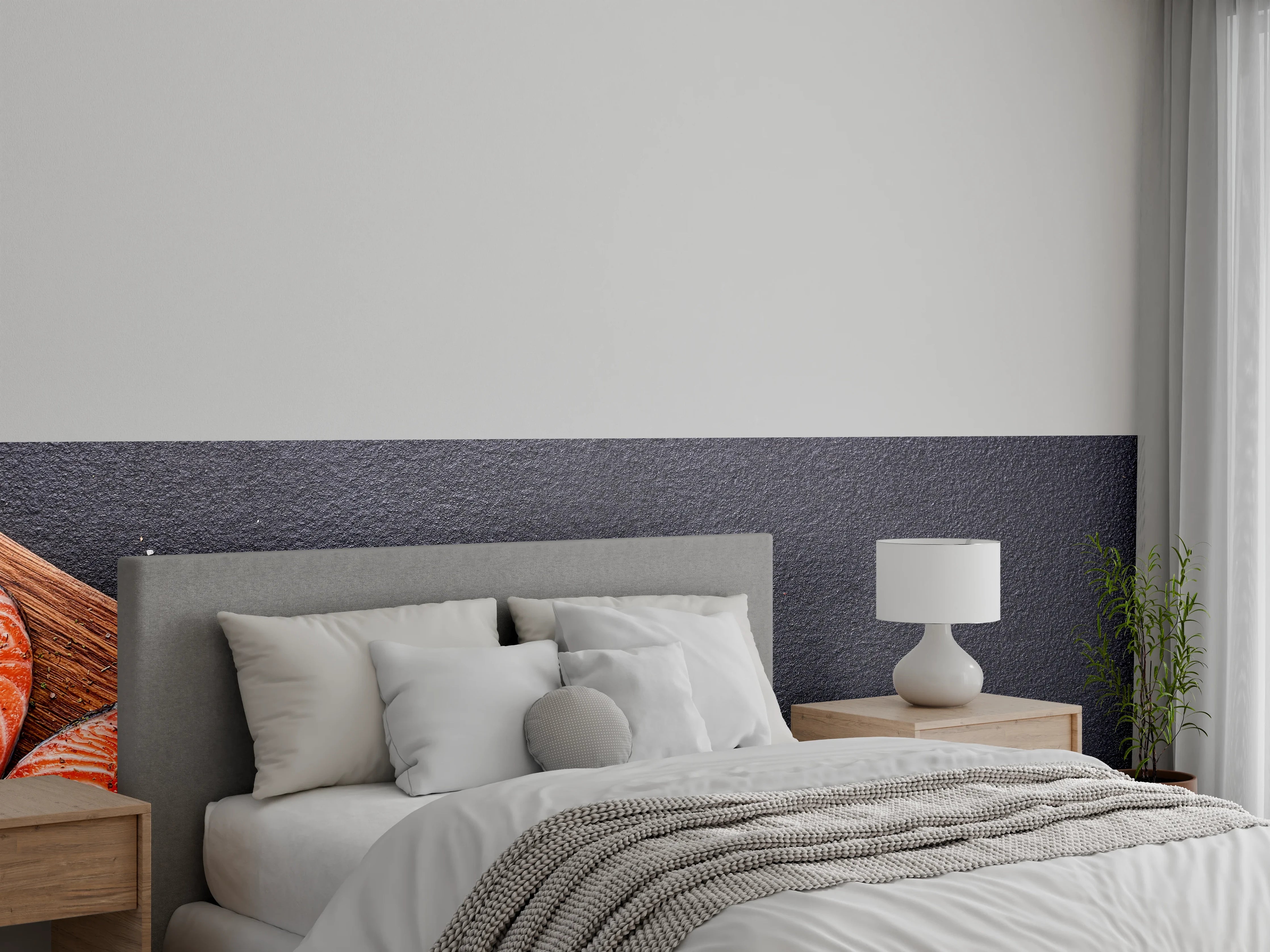 Wandverkleidung Schlafzimmer - Lachssteaks auf Holzbrett