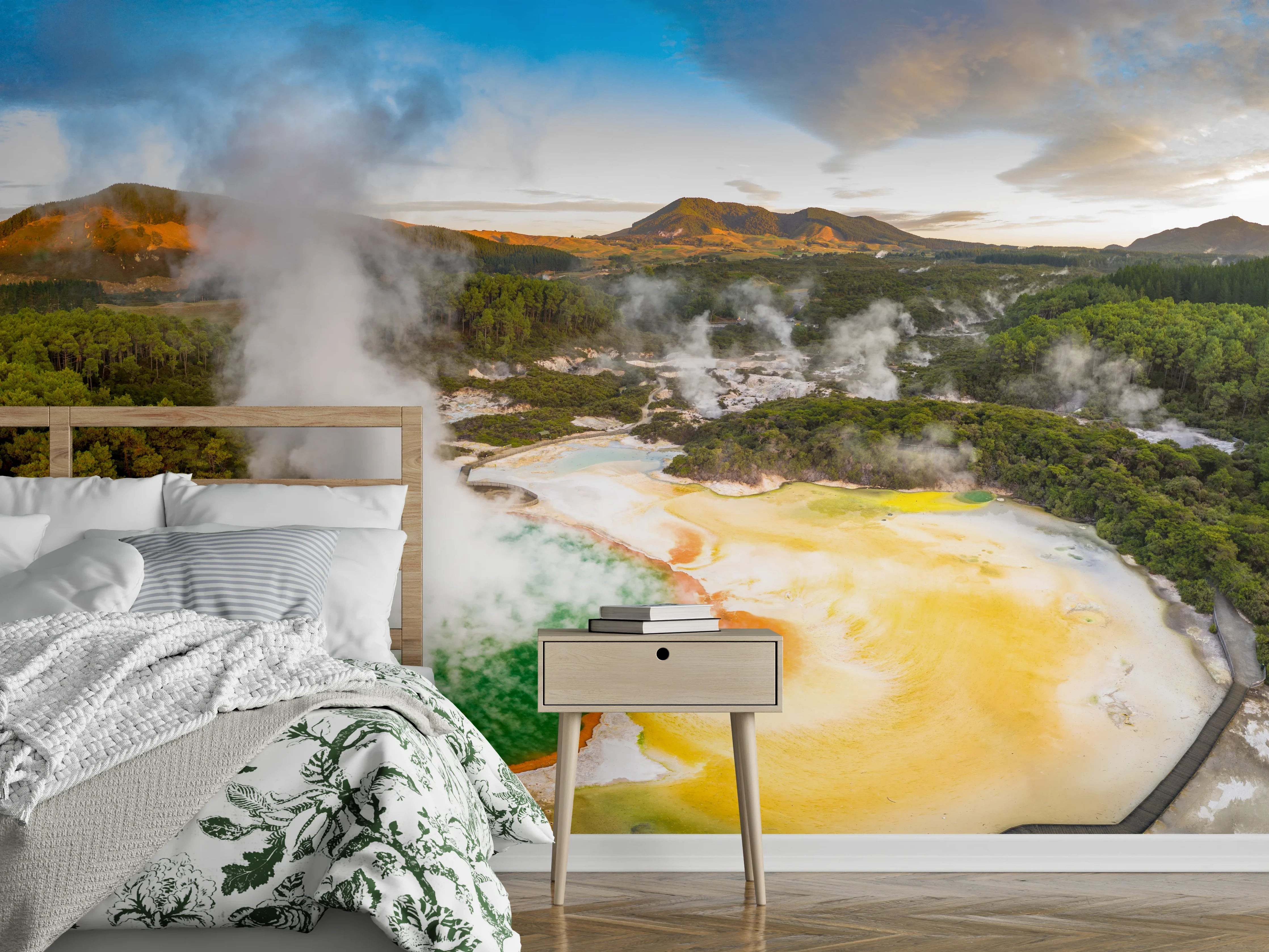 Wandverkleidung Schlafzimmer - Landschaft mit kochend heißem Schlamm