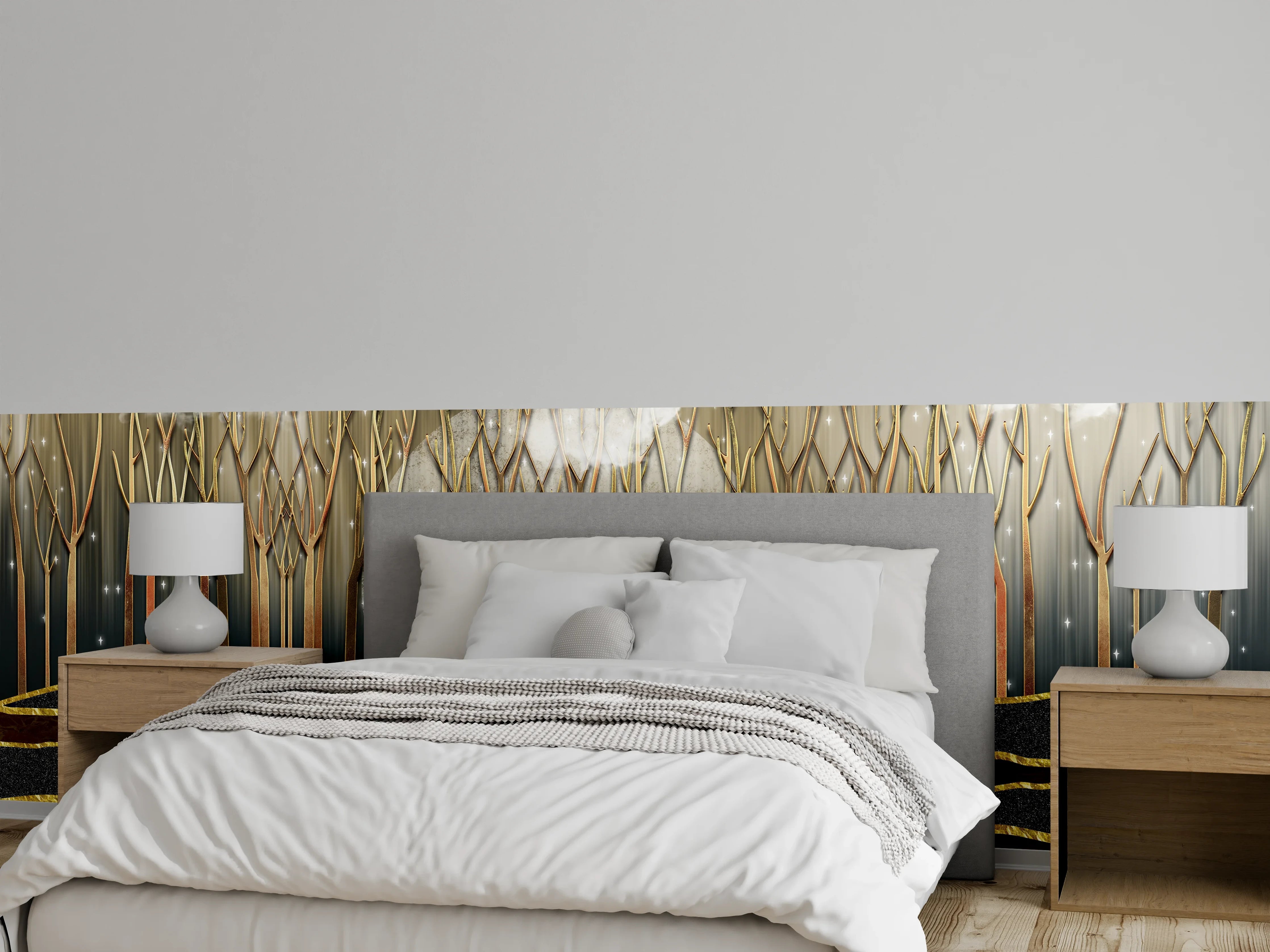 Wandverkleidung Schlafzimmer - Landschafts Kunst- goldene Bäume