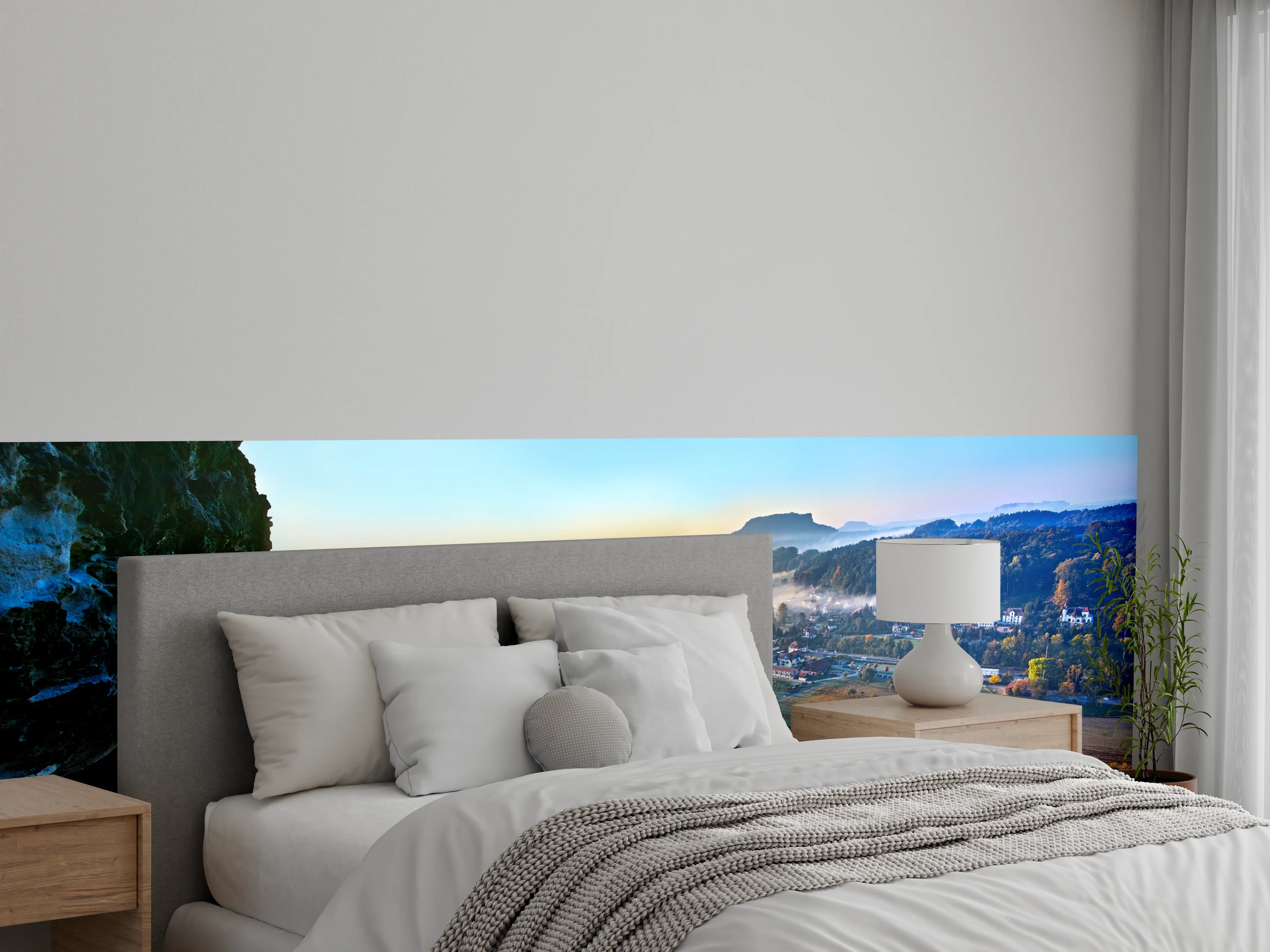 Wandverkleidung Schlafzimmer - Landschaftspanorama Elbtal im Morgenlicht