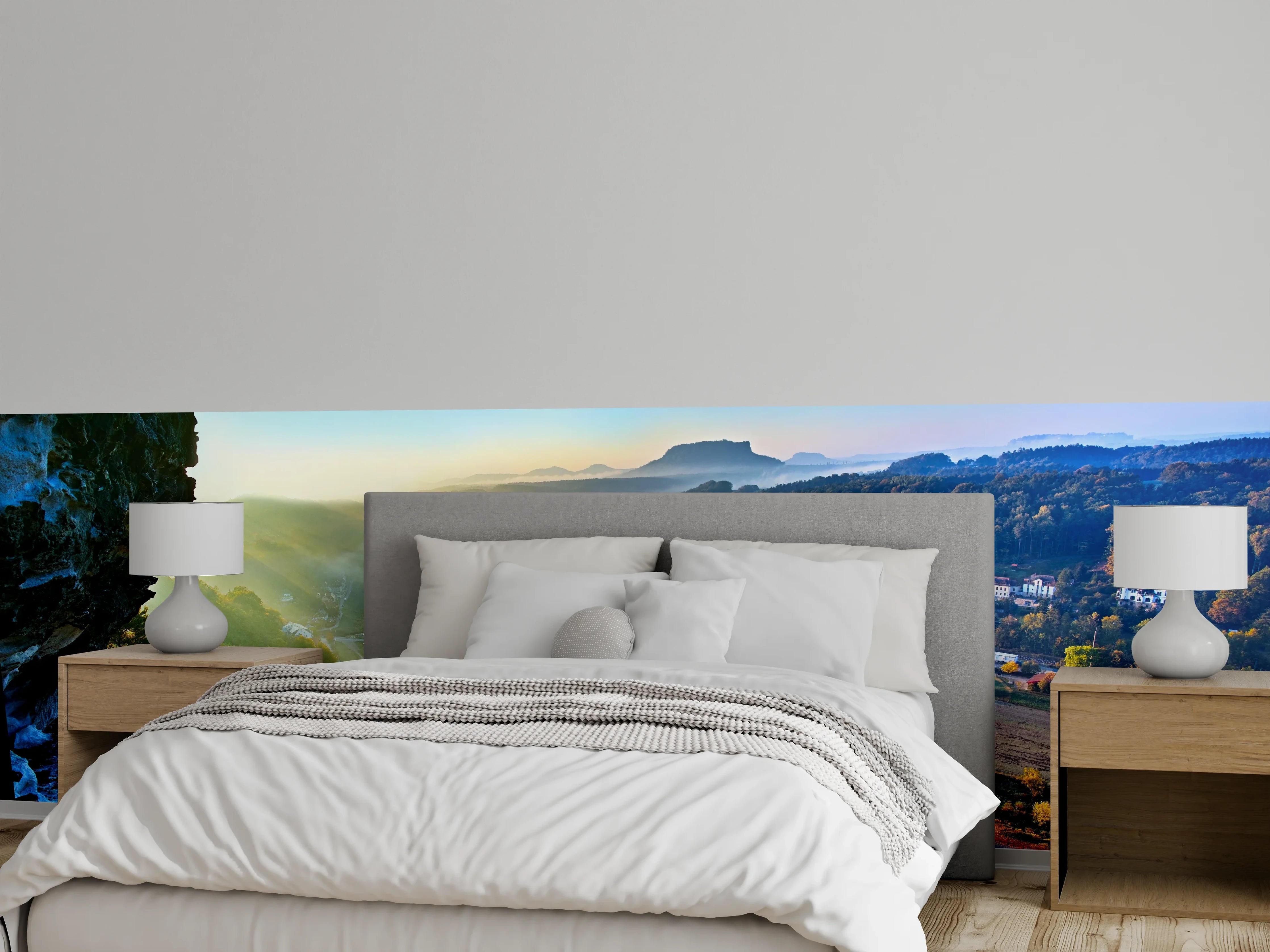 Wandverkleidung Schlafzimmer - Landschaftspanorama Elbtal im Morgenlicht