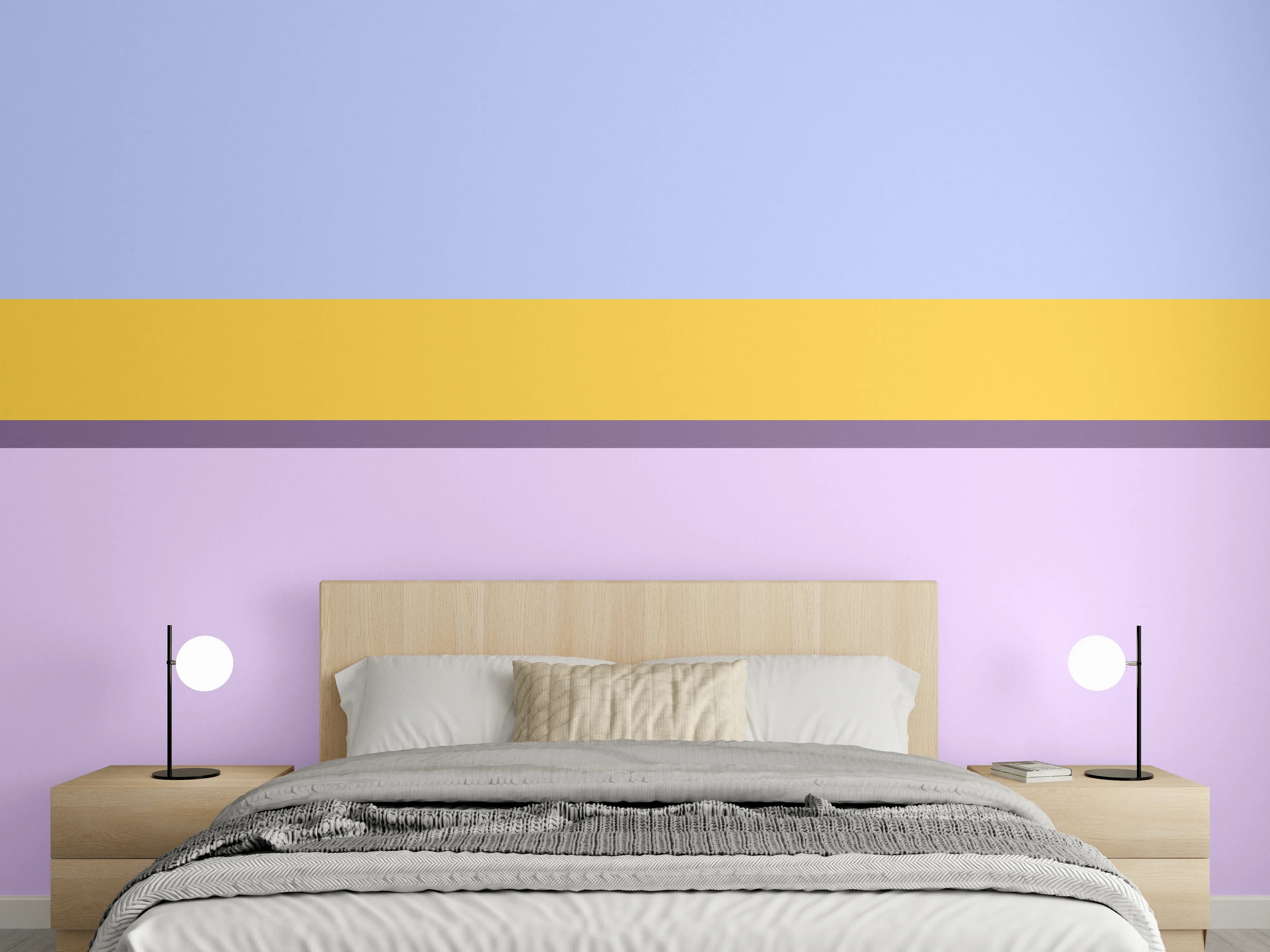 Wandverkleidung Schlafzimmer - Lange, bunte Streifen in Pastellfarben