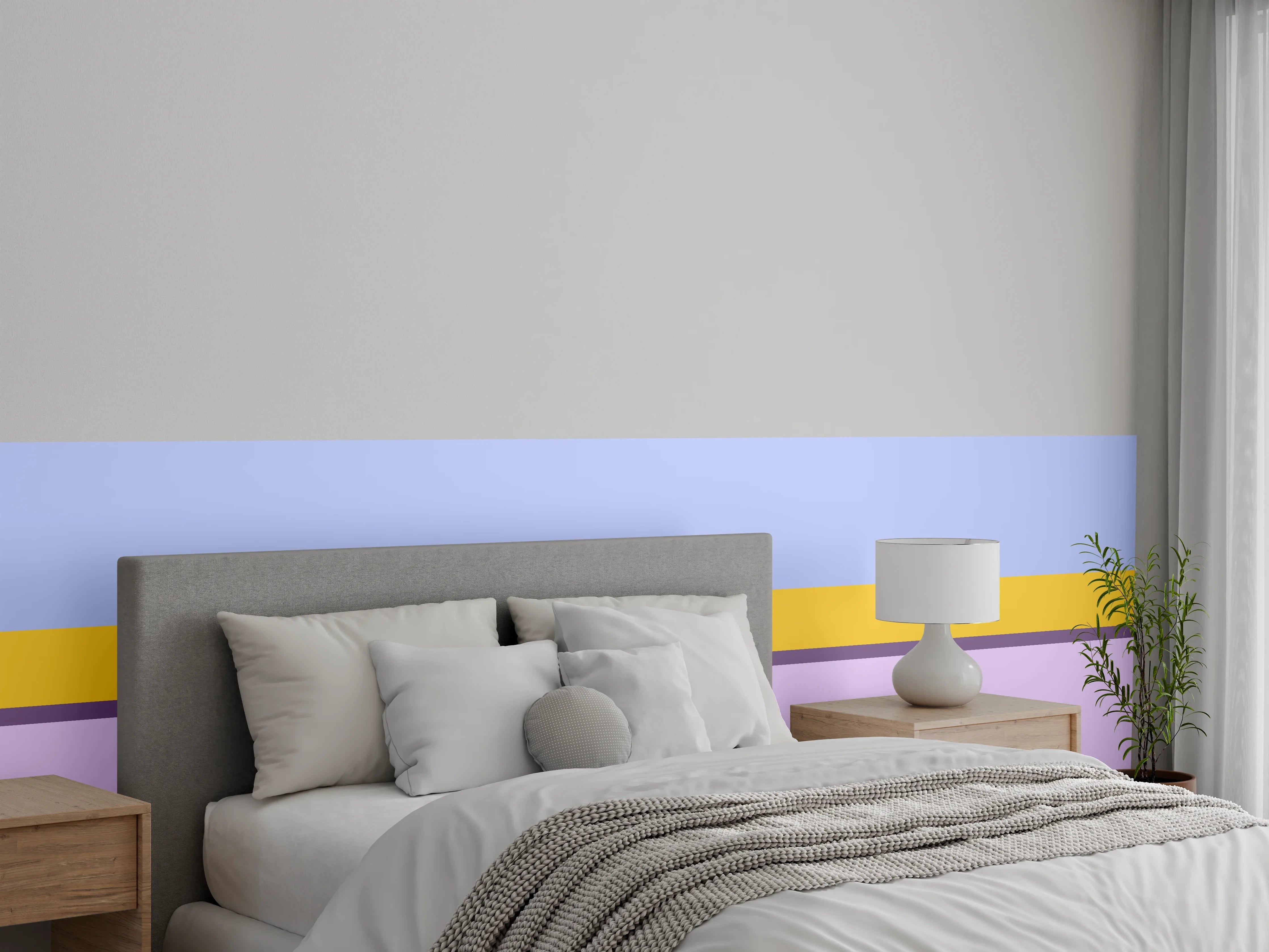 Wandverkleidung Schlafzimmer - Lange, bunte Streifen in Pastellfarben