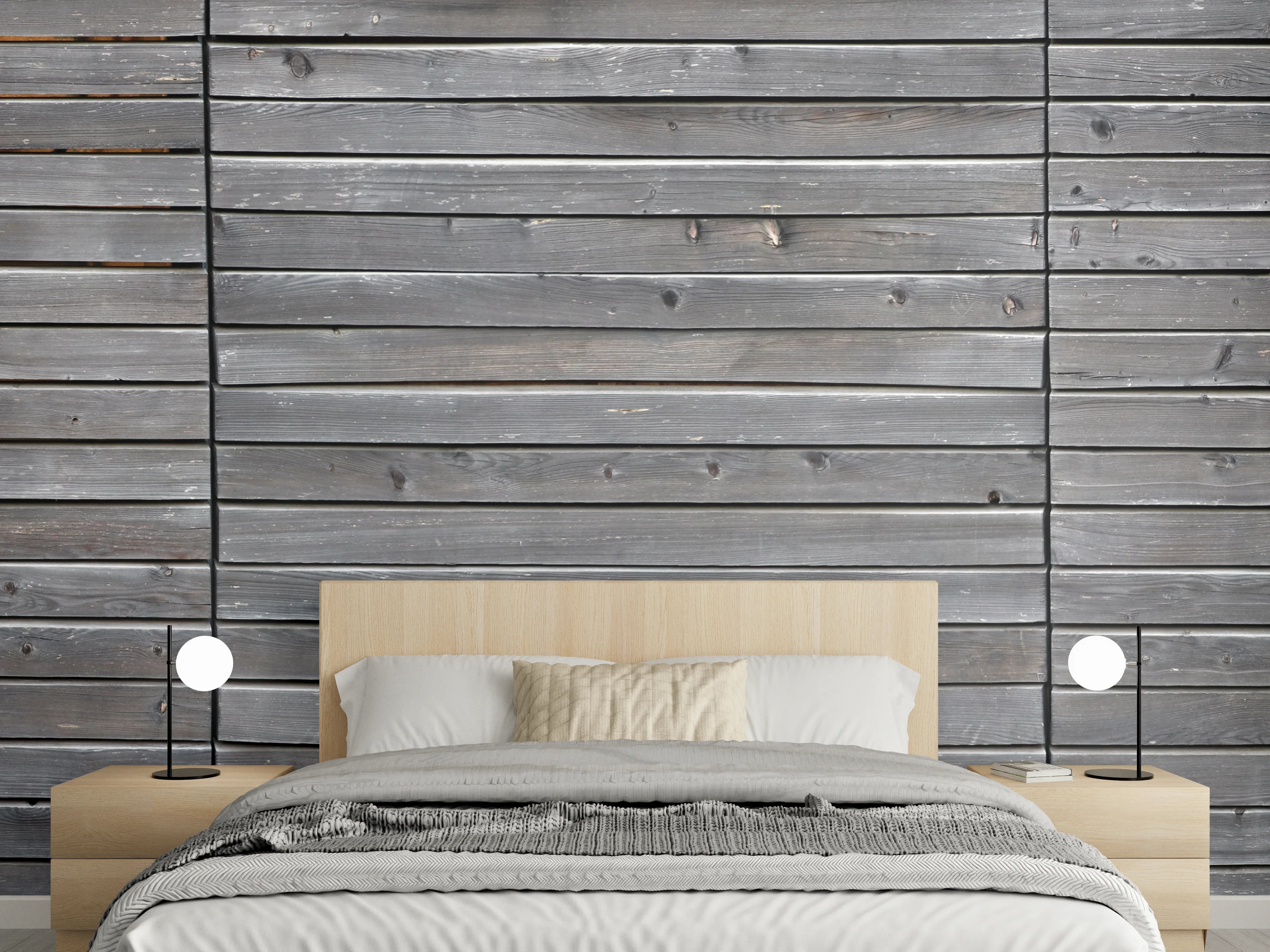 Wandverkleidung Schlafzimmer - Langer grauer Holzzaun