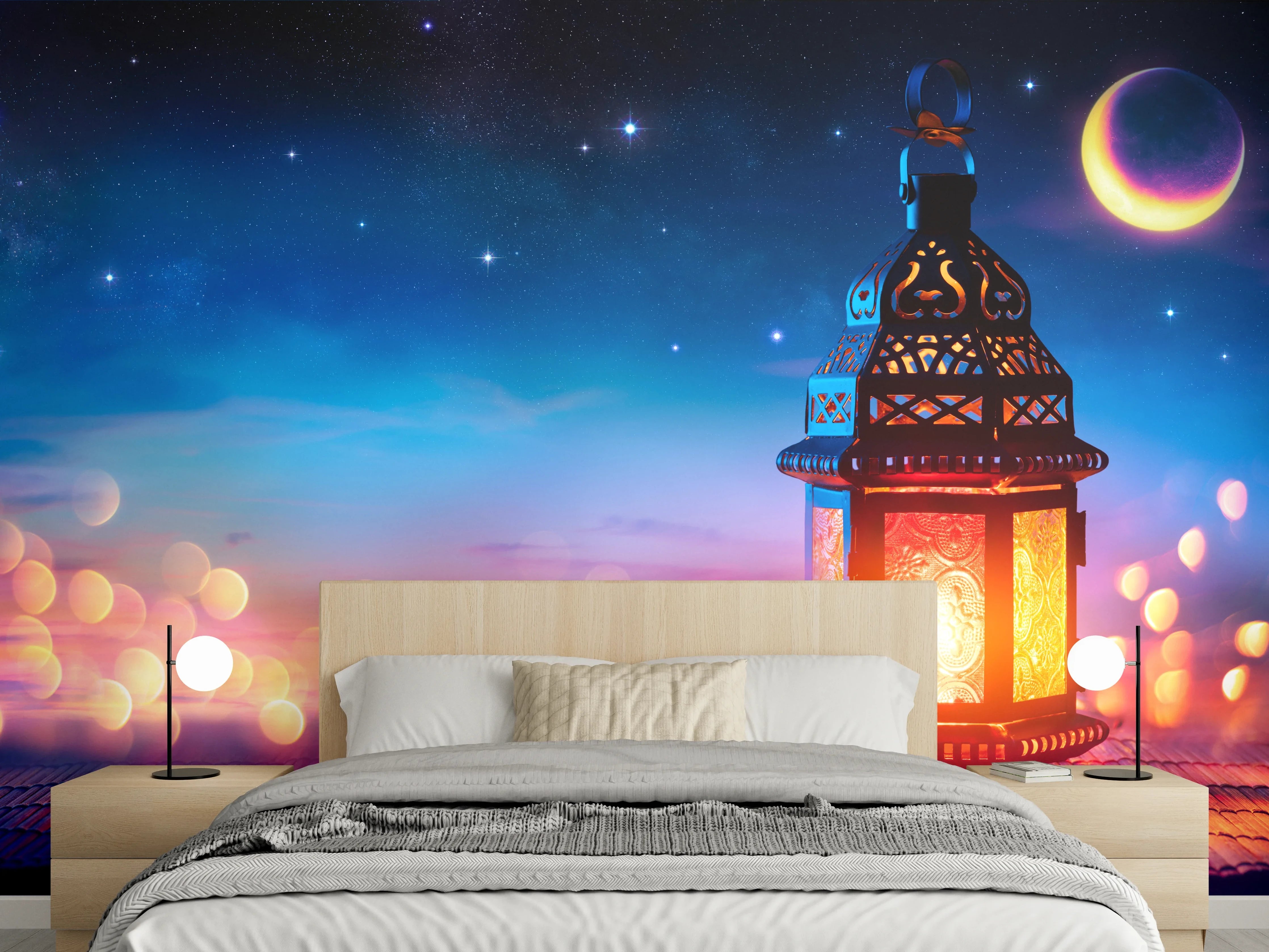 Wandverkleidung Schlafzimmer - Laternenlicht bei Sternenhimmel