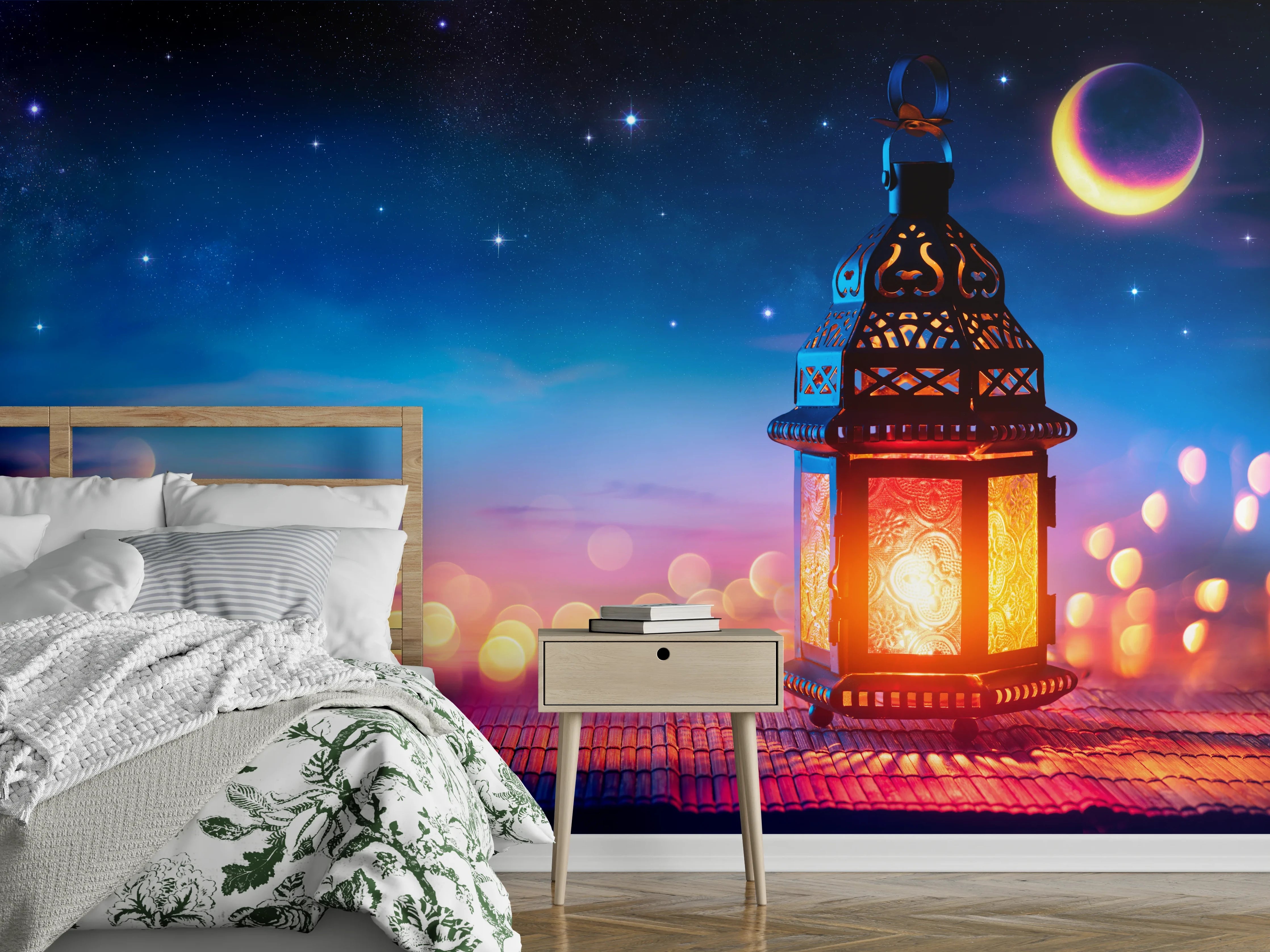 Wandverkleidung Schlafzimmer - Laternenlicht bei Sternenhimmel