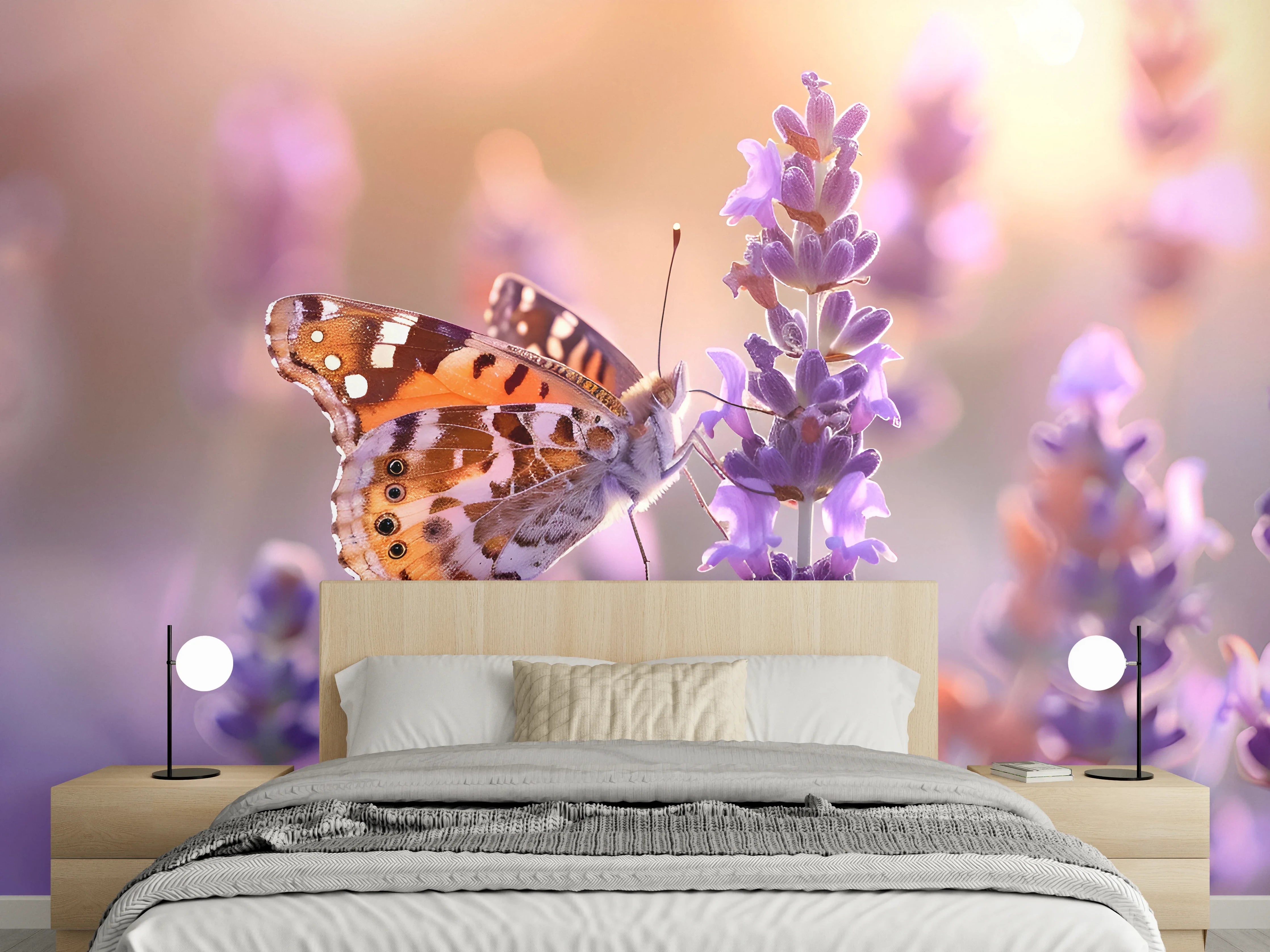 Wandverkleidung Schlafzimmer - Lavendel-Schmetterling in Pastell