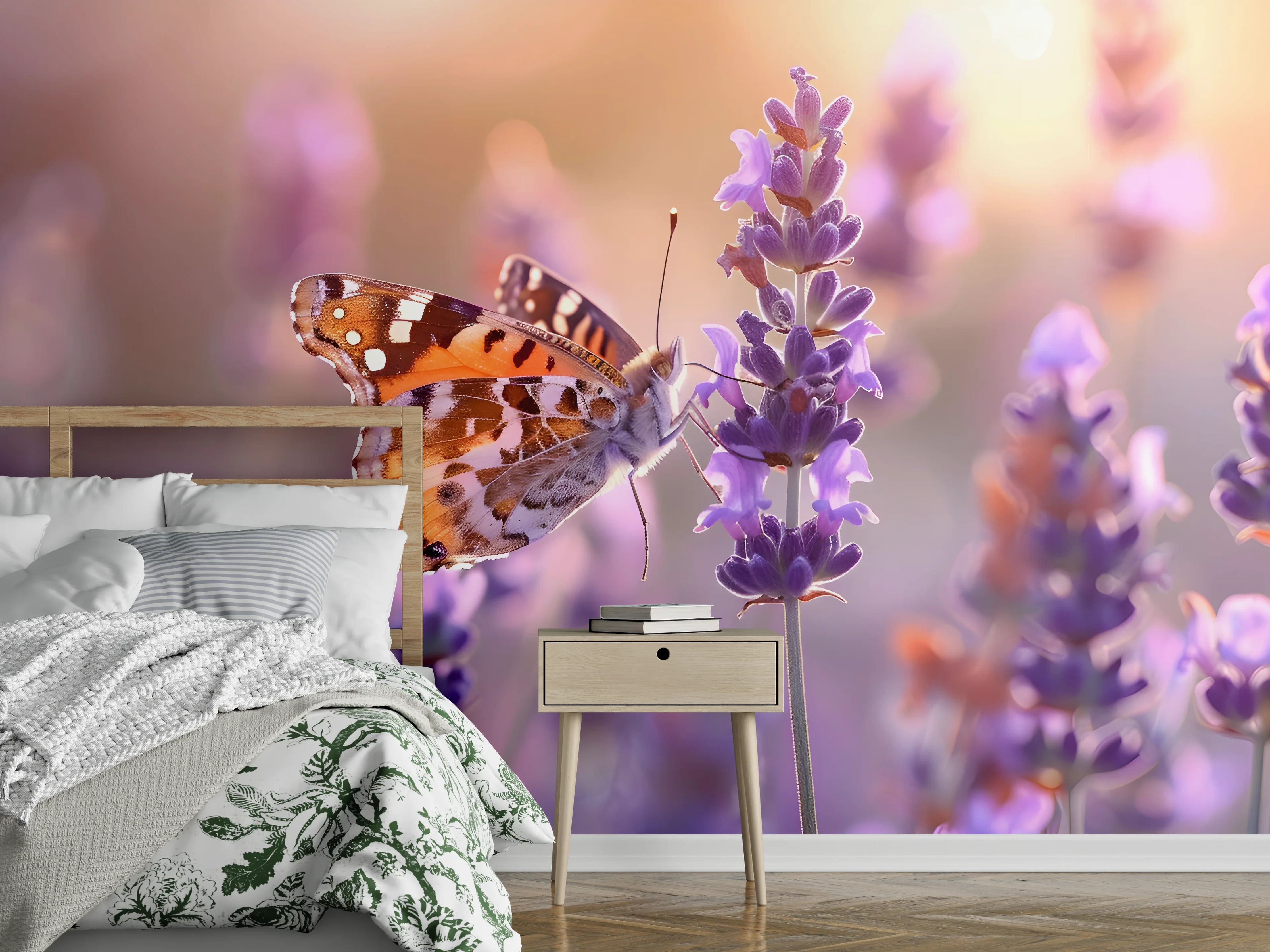 Wandverkleidung Schlafzimmer - Lavendel-Schmetterling in Pastell