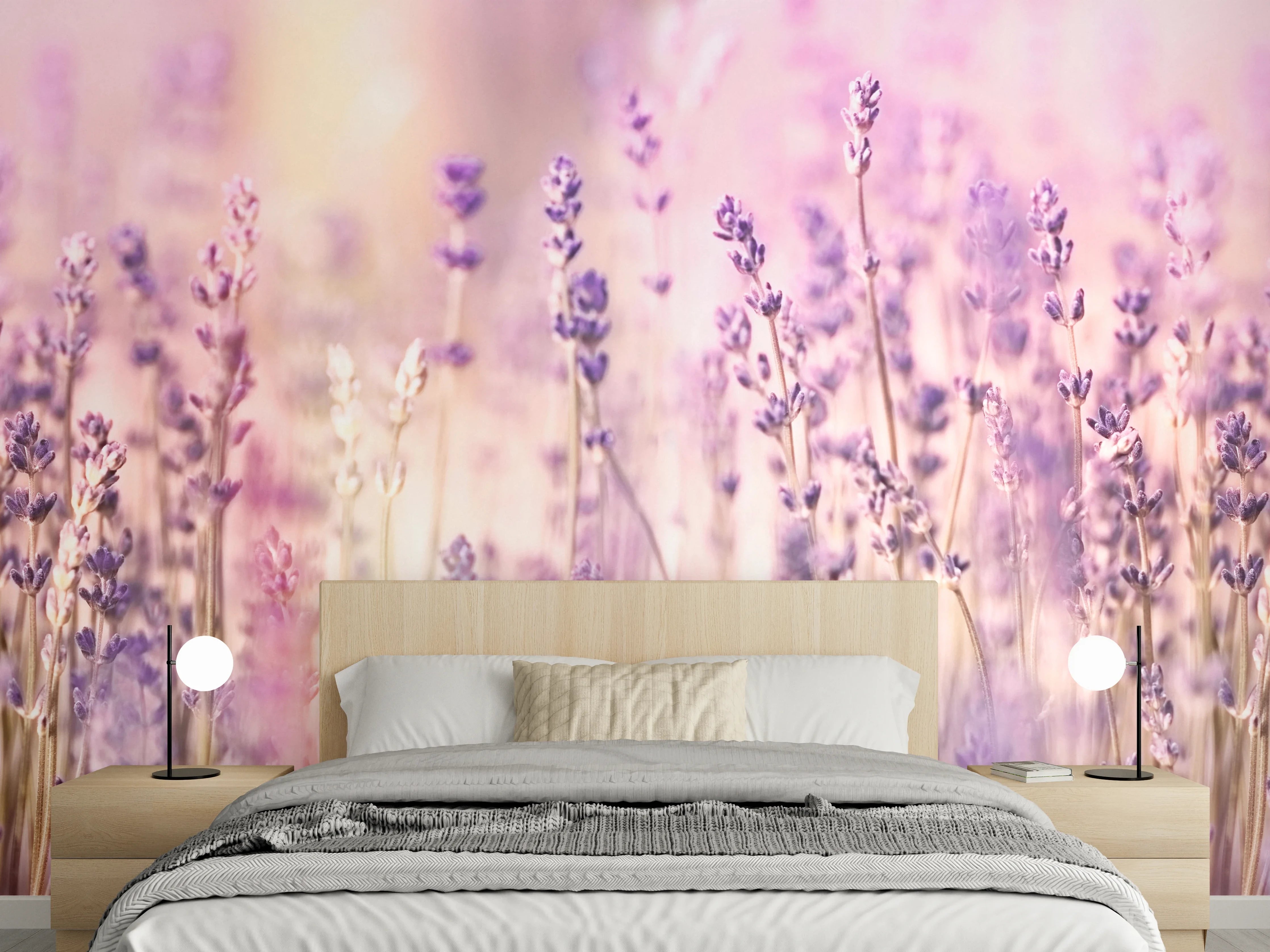 Wandverkleidung Schlafzimmer - Lavendelfeld Pastell Lila Rosa