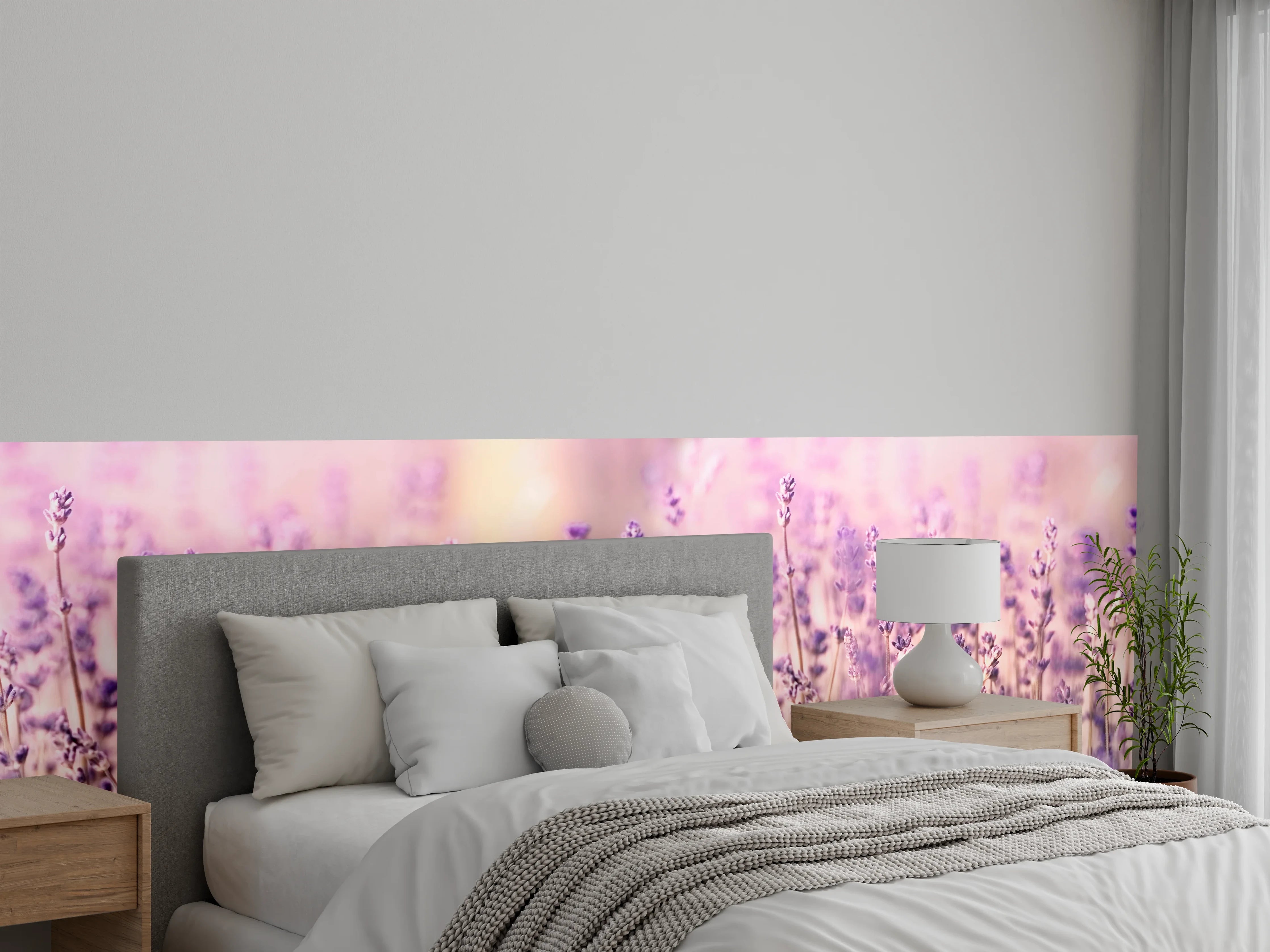 Wandverkleidung Schlafzimmer - Lavendelfeld Pastell Lila Rosa
