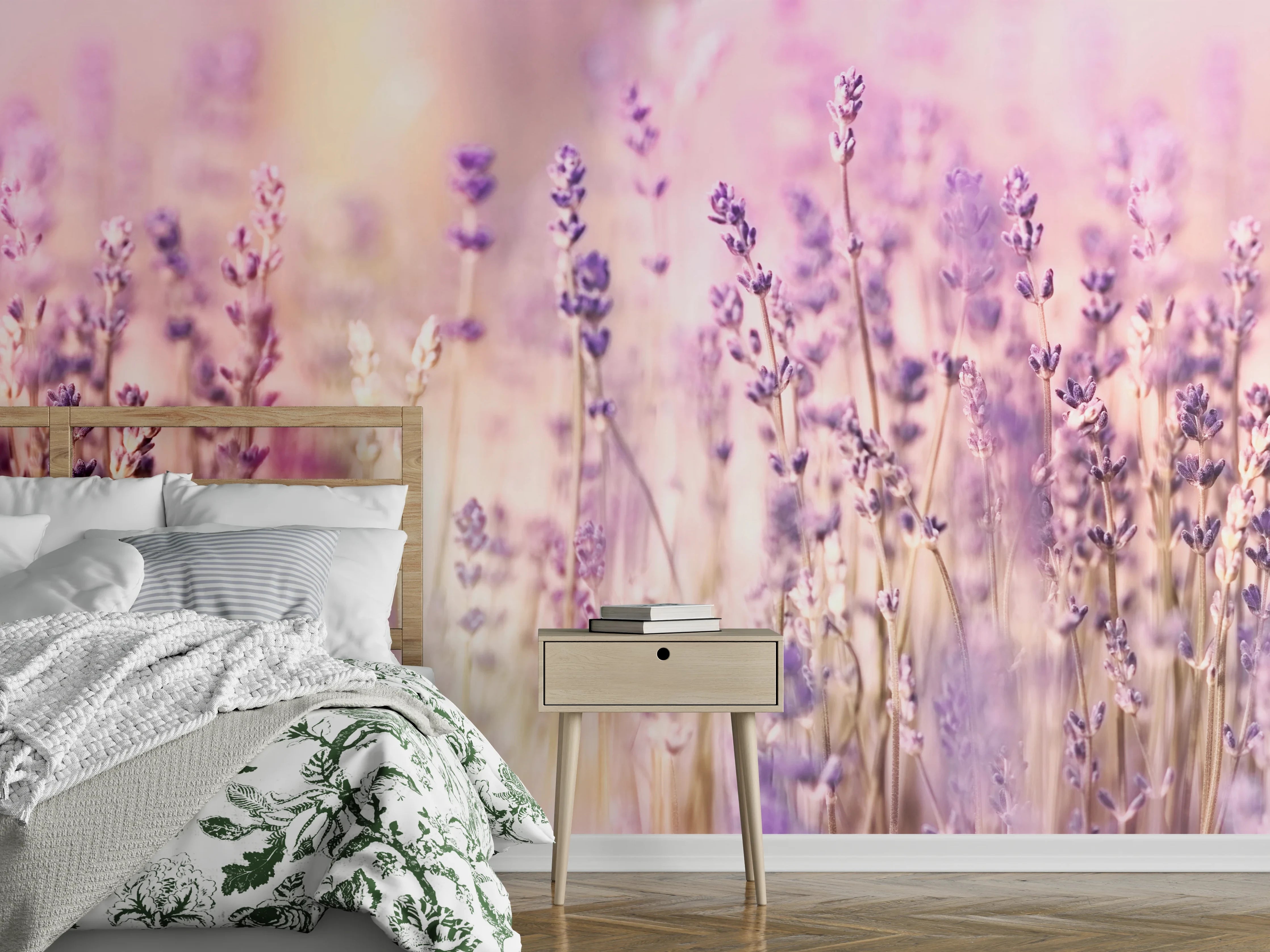 Wandverkleidung Schlafzimmer - Lavendelfeld Pastell Lila Rosa