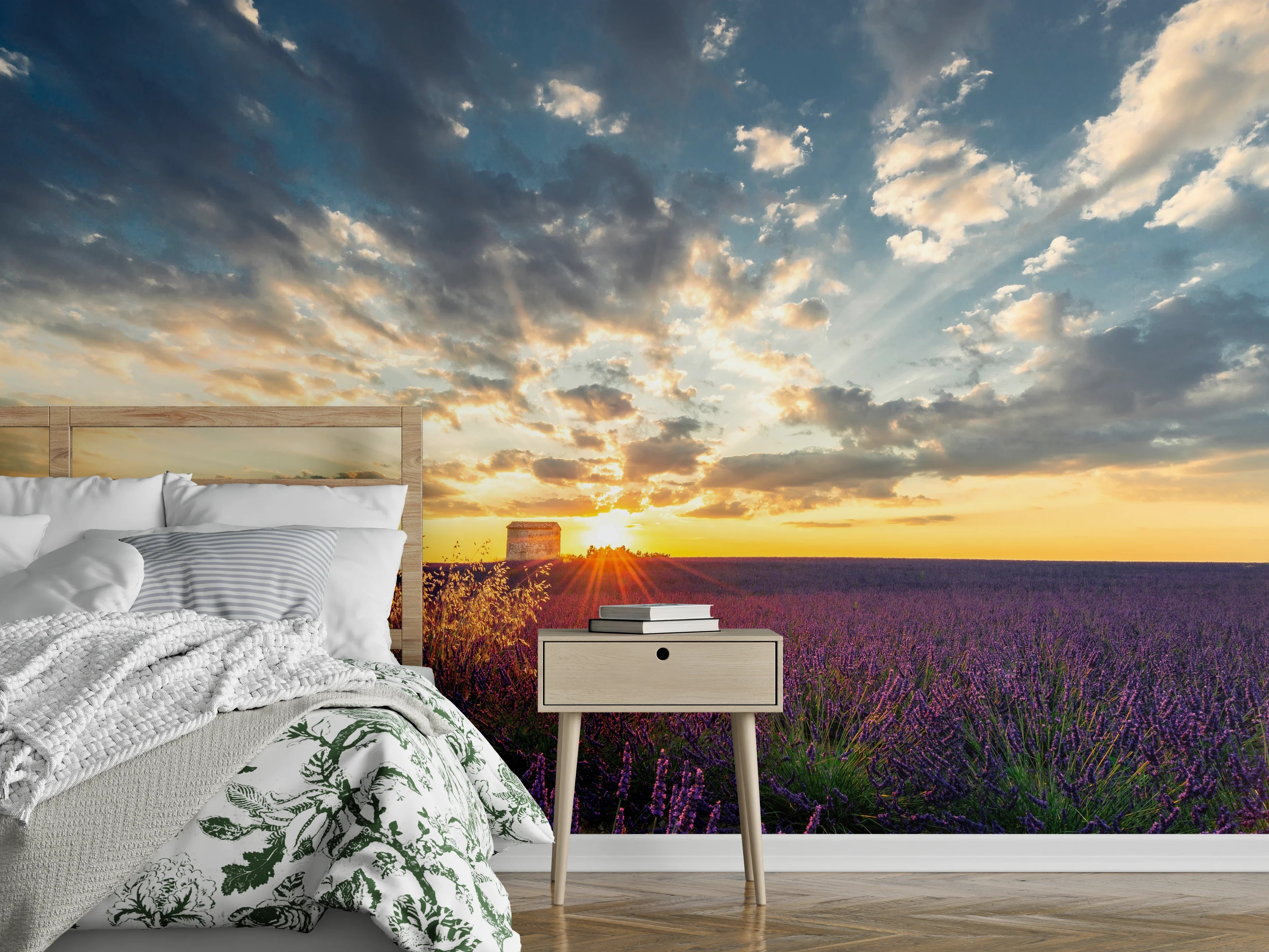 Wandverkleidung Schlafzimmer - Lavendelfeld Sonnenuntergang Naturfotografie